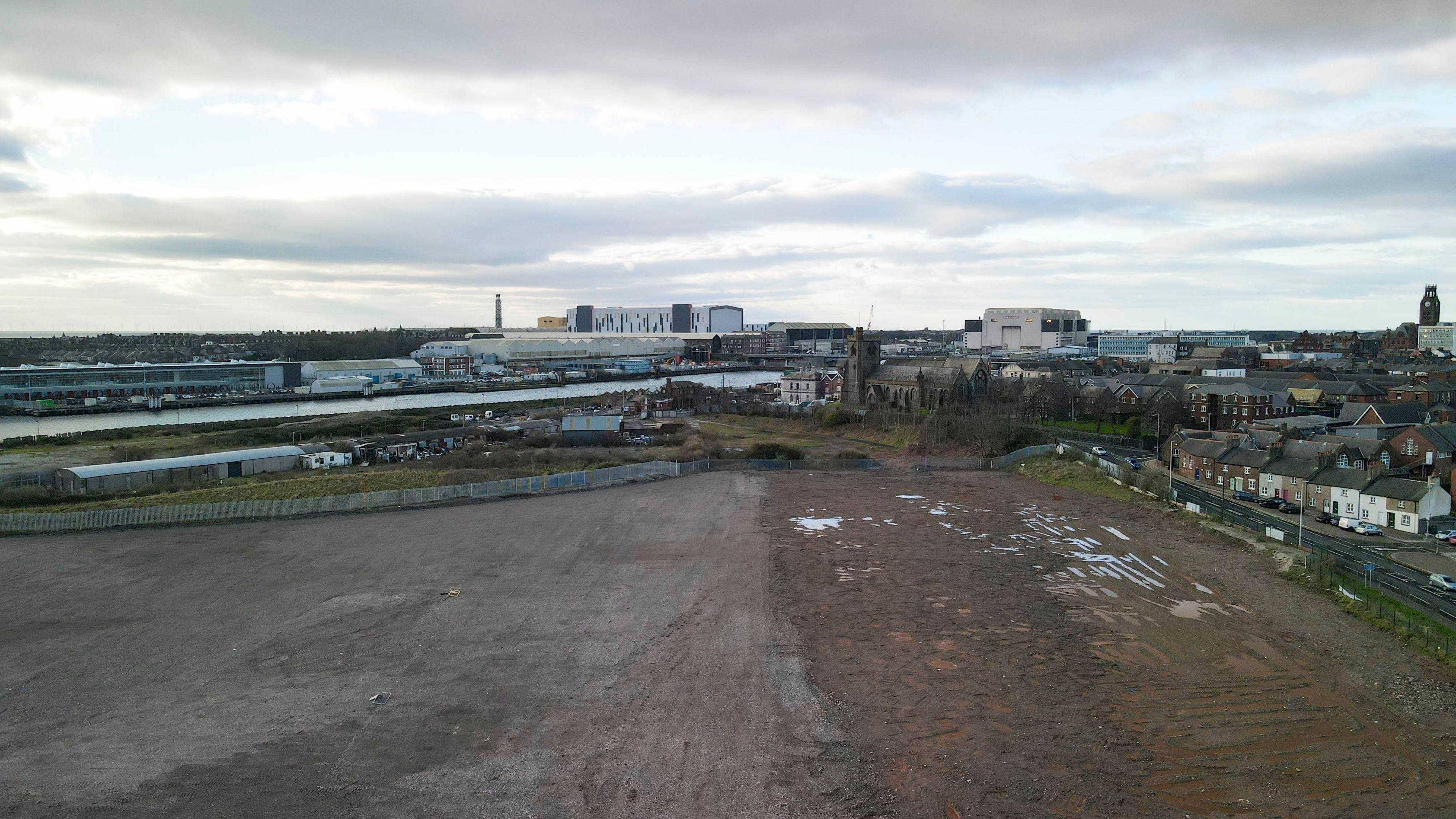 The section of land that has been cleared ahead of development of the Marina Village in Barrow.