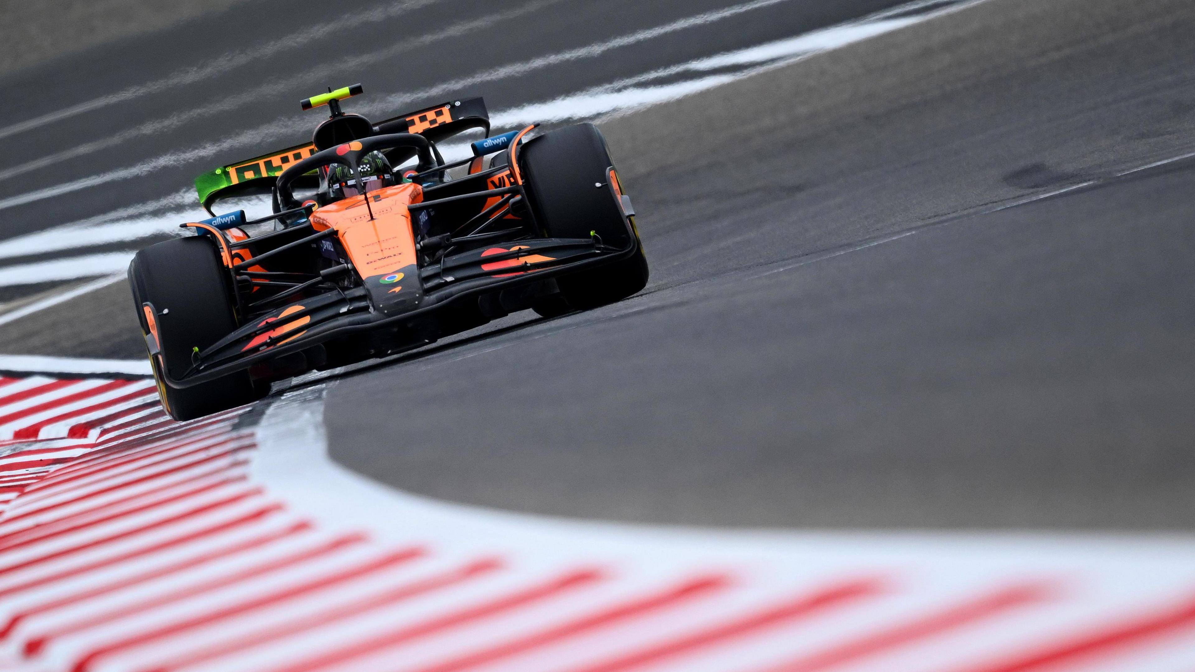 Lando Norris' McLaren at Bahrain's Sakhir circuit on day one of Formula 1 pre-season testing