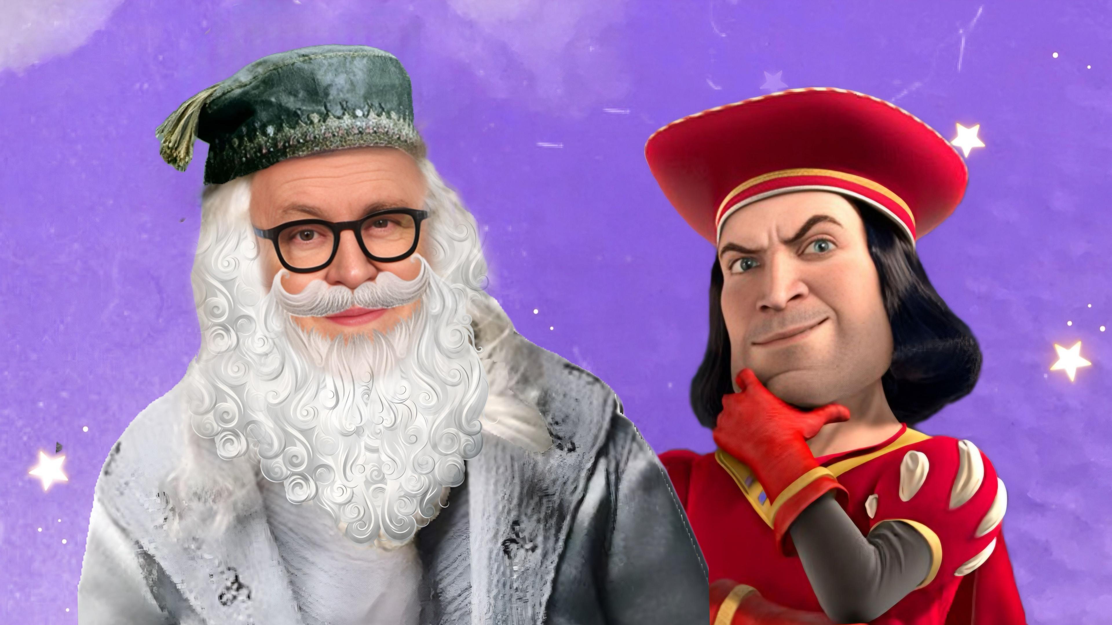 How John Lithgow might look as Dumbledore next to Lord Farquaad the character he voiced in Shrek.