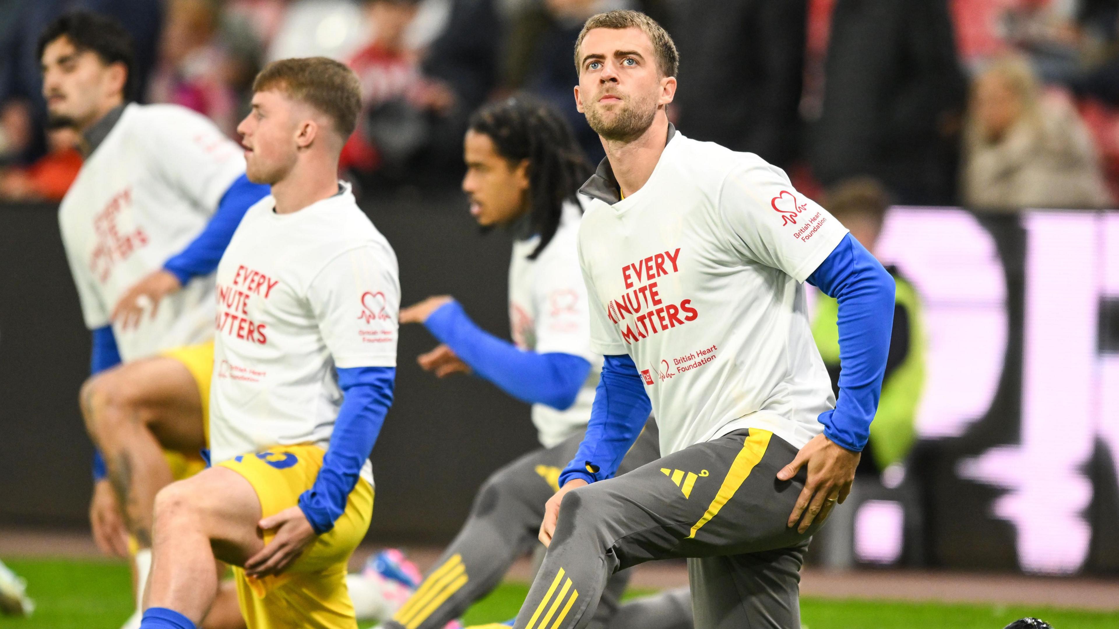 Patrick Bamford warms up for Leeds