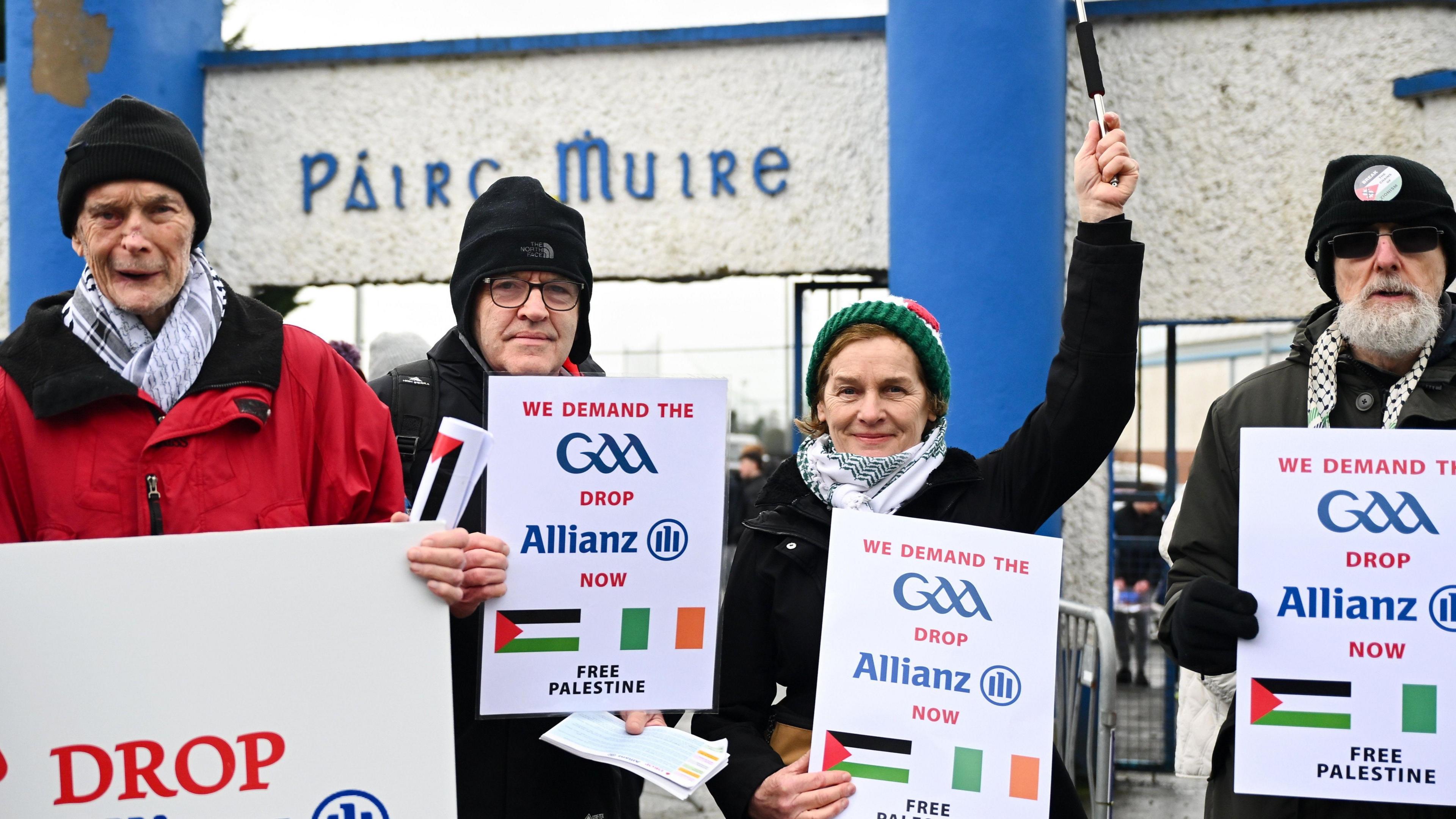 A protest against Allianz's sponsorship of the GAA at the Louth and Tyrone game in Ardee
