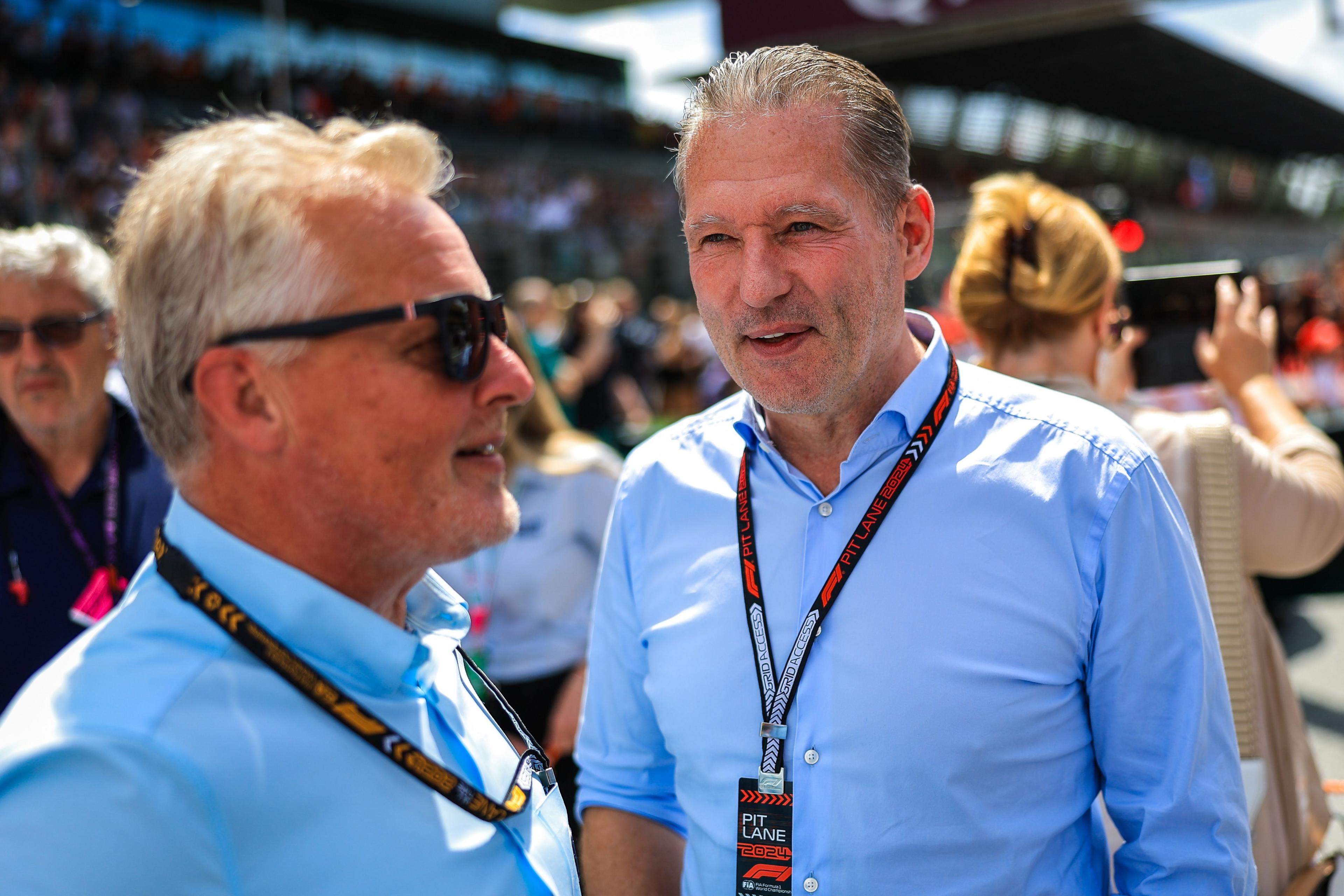 Johnny Herbert talks to Jos Verstappen at the 2024 Austrian Grand Prix