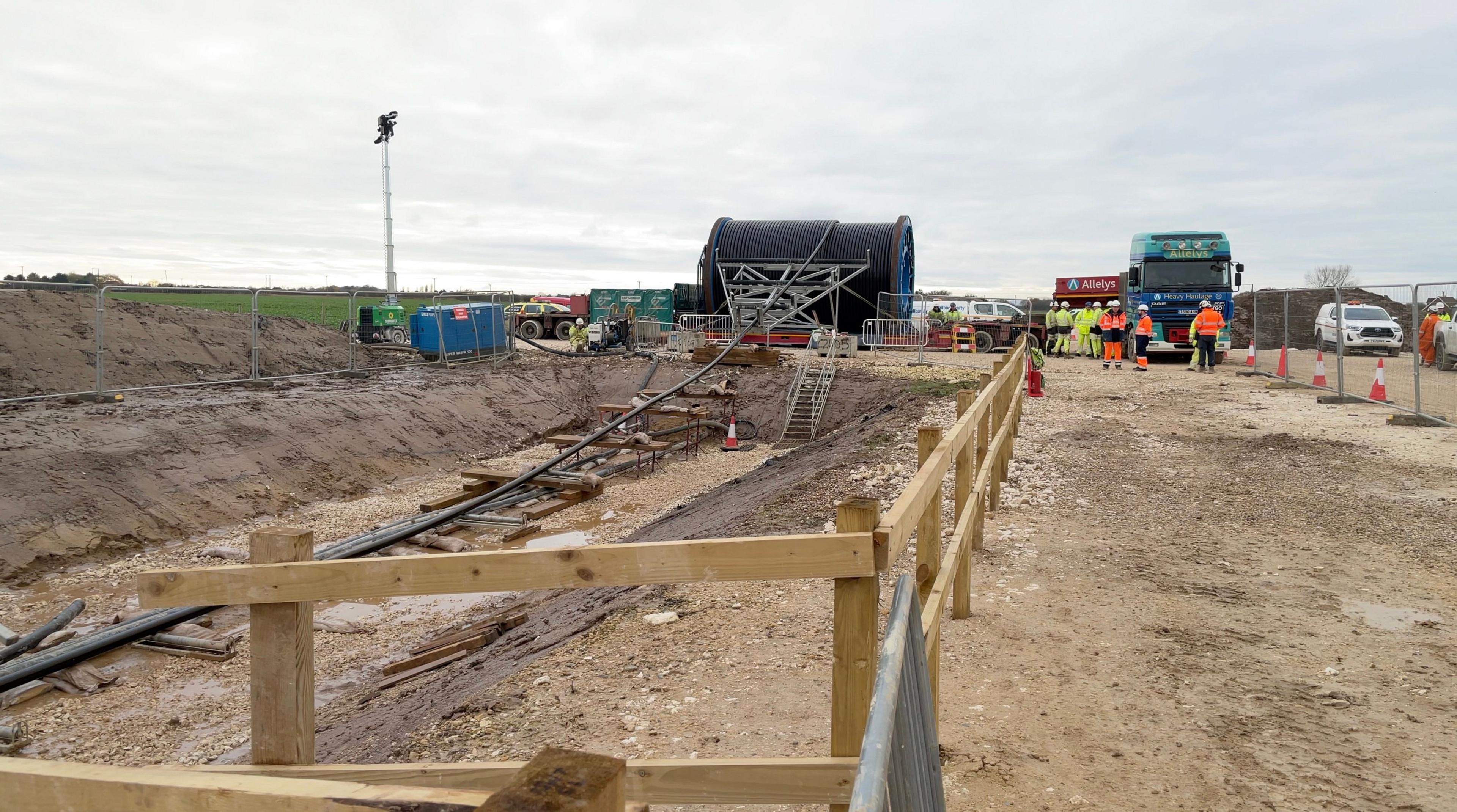 A cable being laid on the Lincolnshire coast