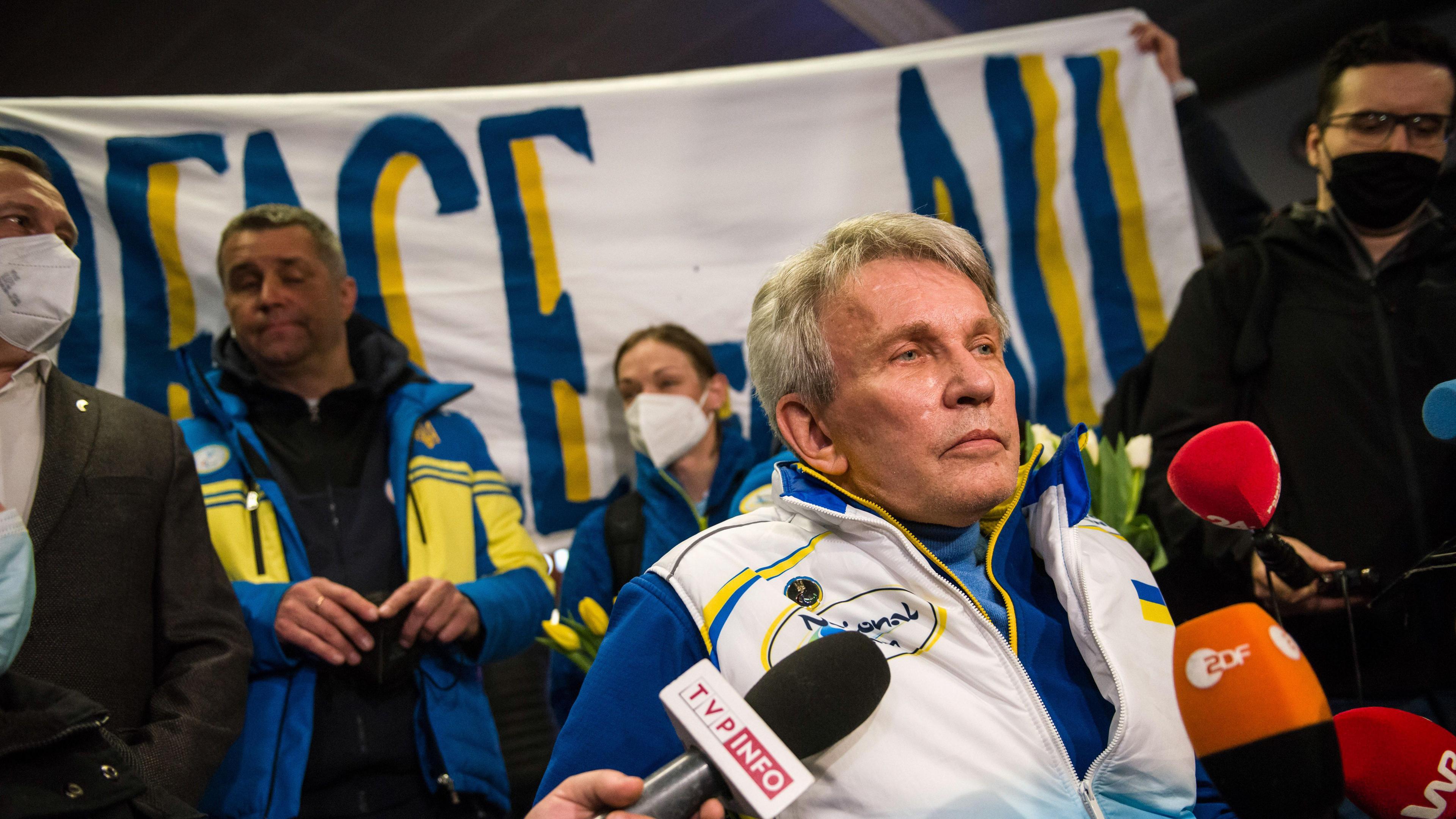 Ukraine's Winter Paralympic athletes protest for peace in Poland as they return from the 2022 Winter Paralympics