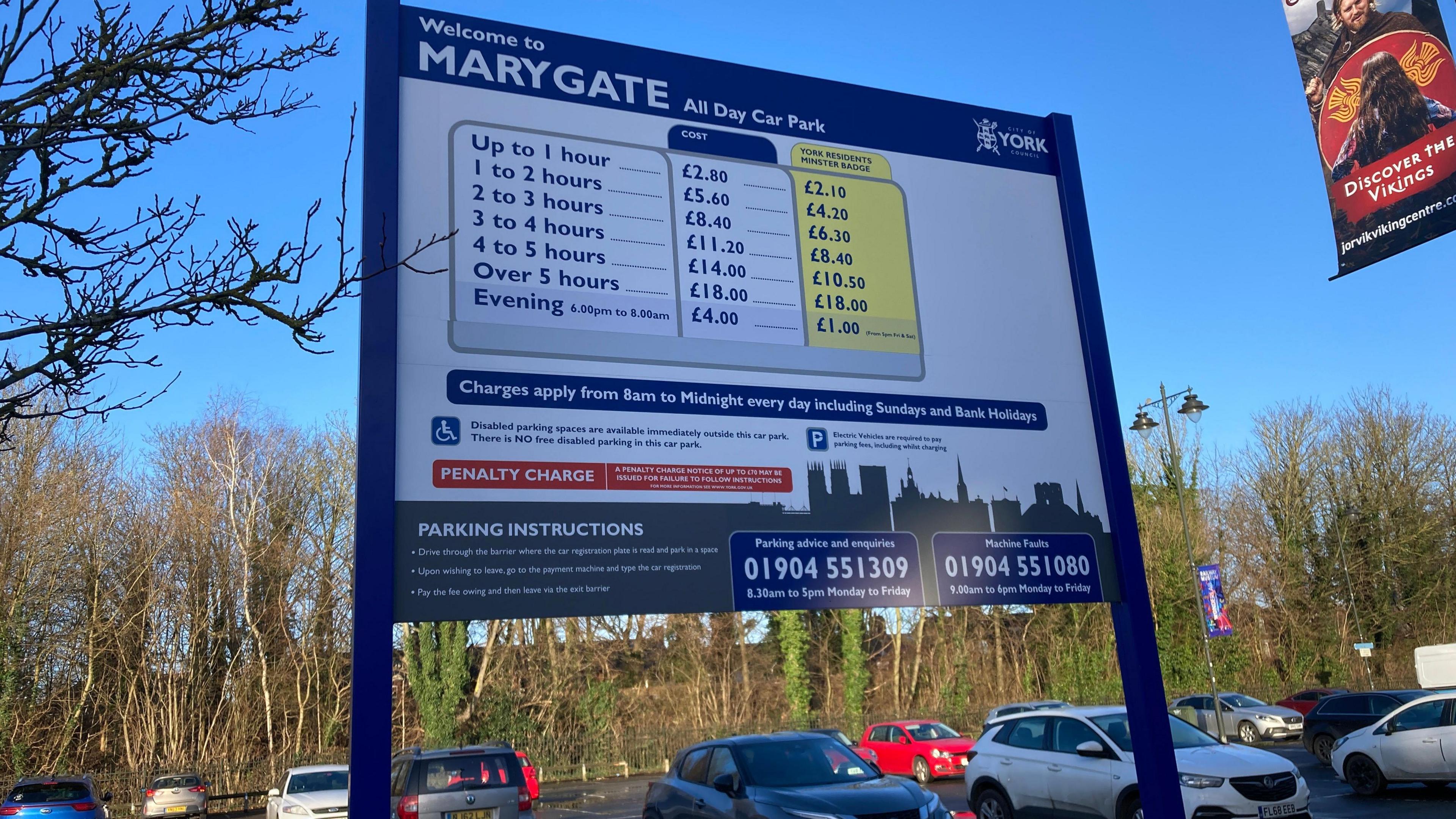 board of car parking charges in a York council car park