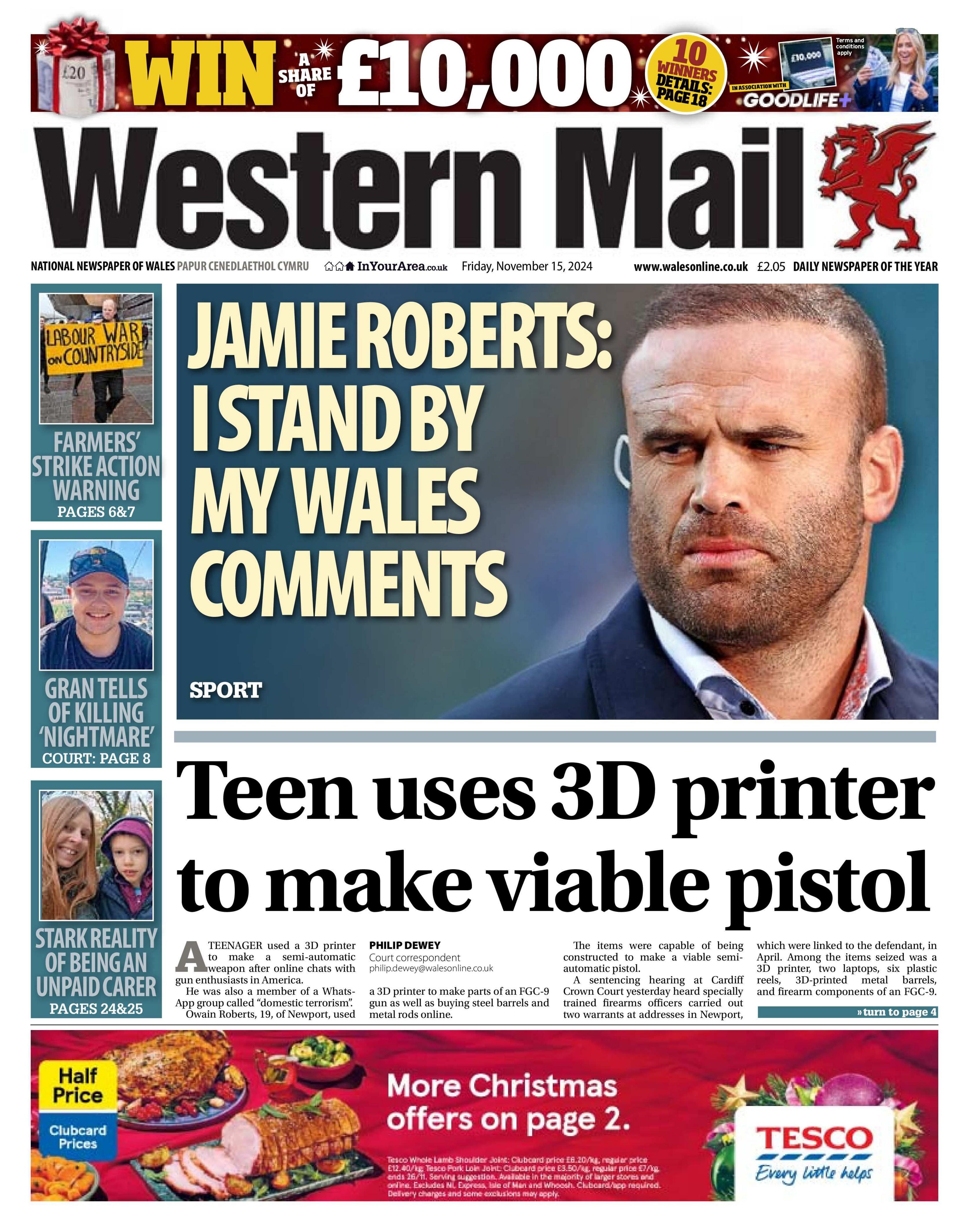 Front page of the Western Mail