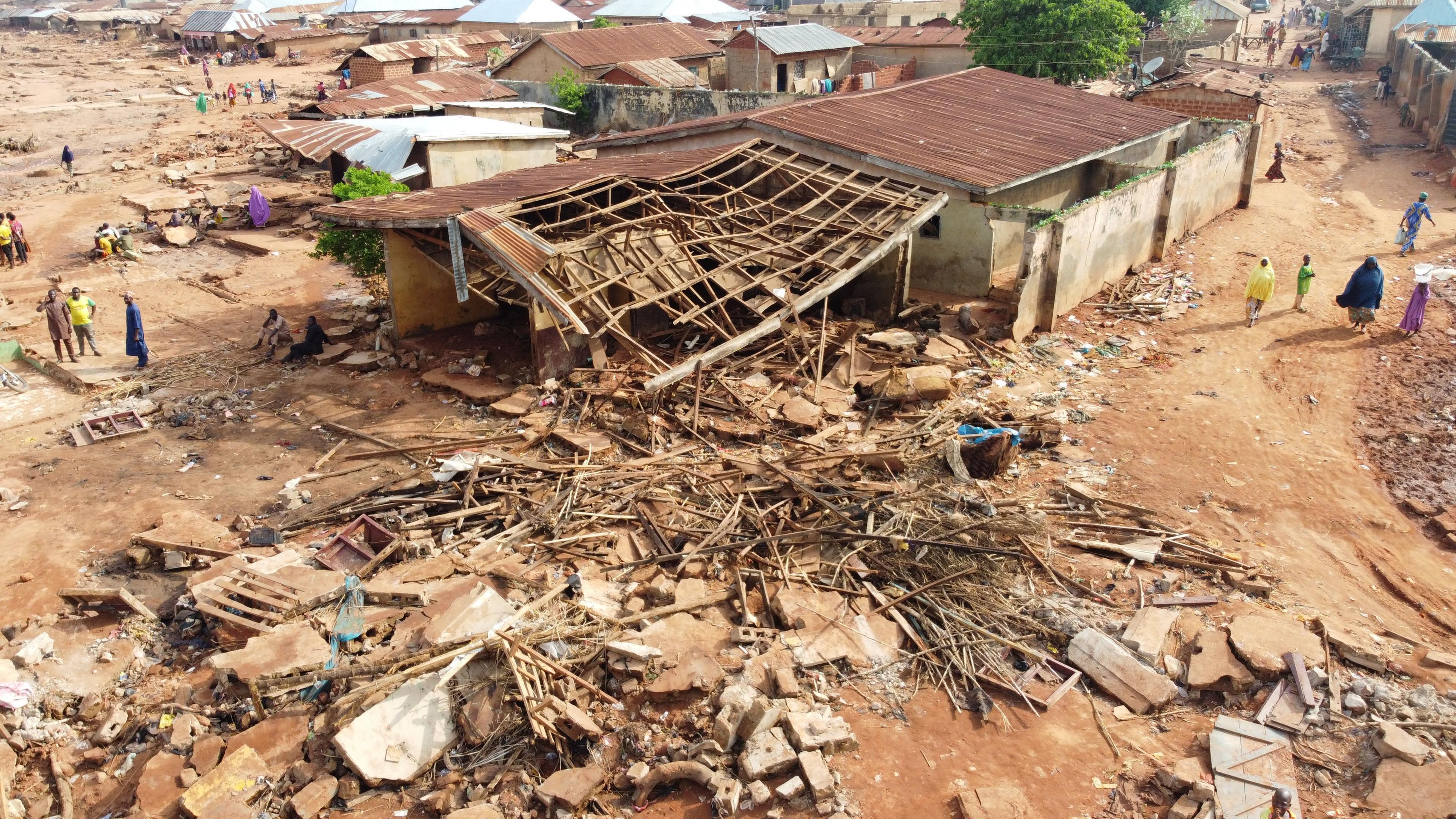 Piles of rubble in Mokwa town