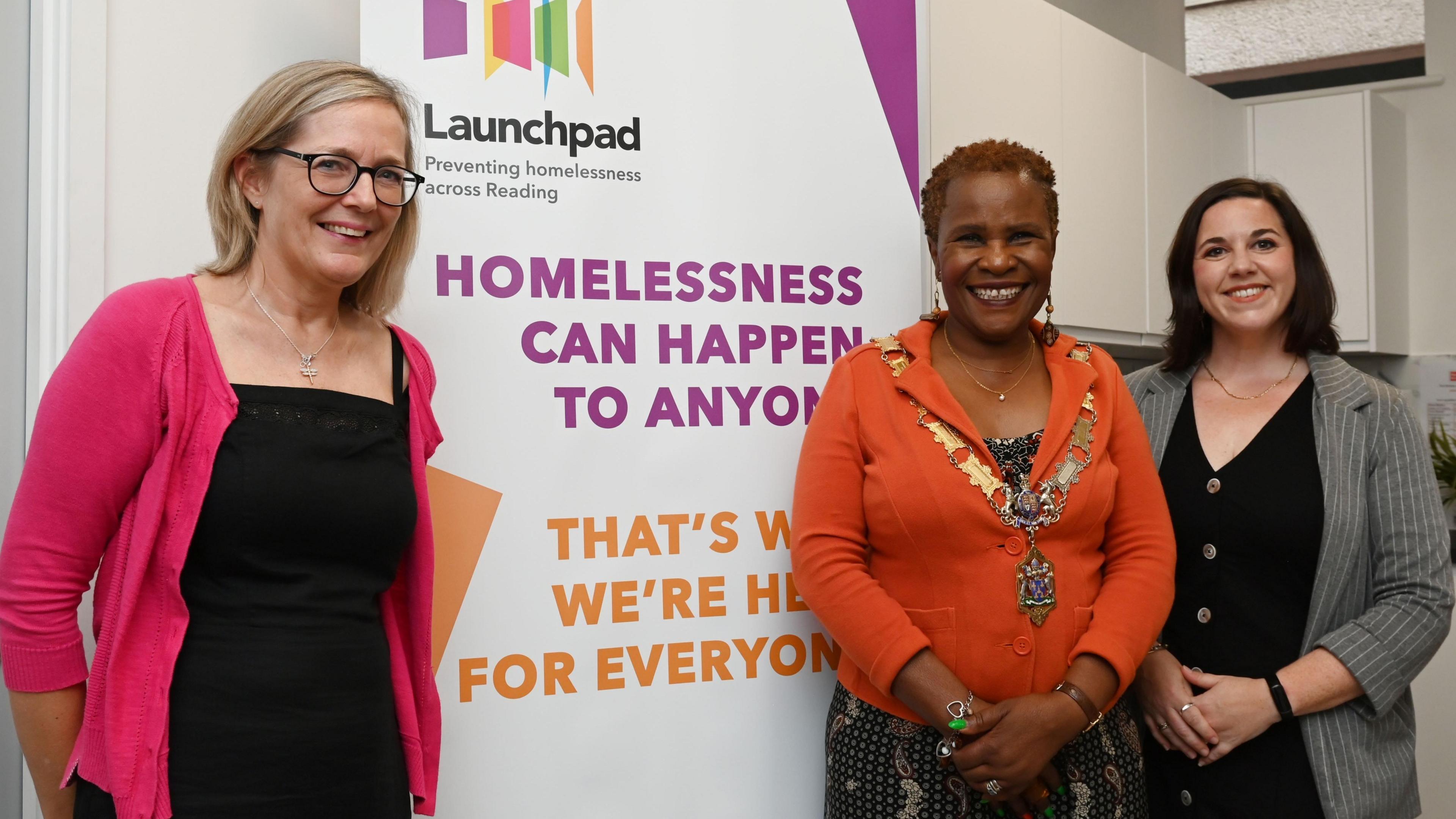 Launchpad CEO Su Hamblyn (left) with the Mayor of Reading, Alice Mpofu-Coles (centre), and Hannah Powell, chair of trustees at the charity (Right).