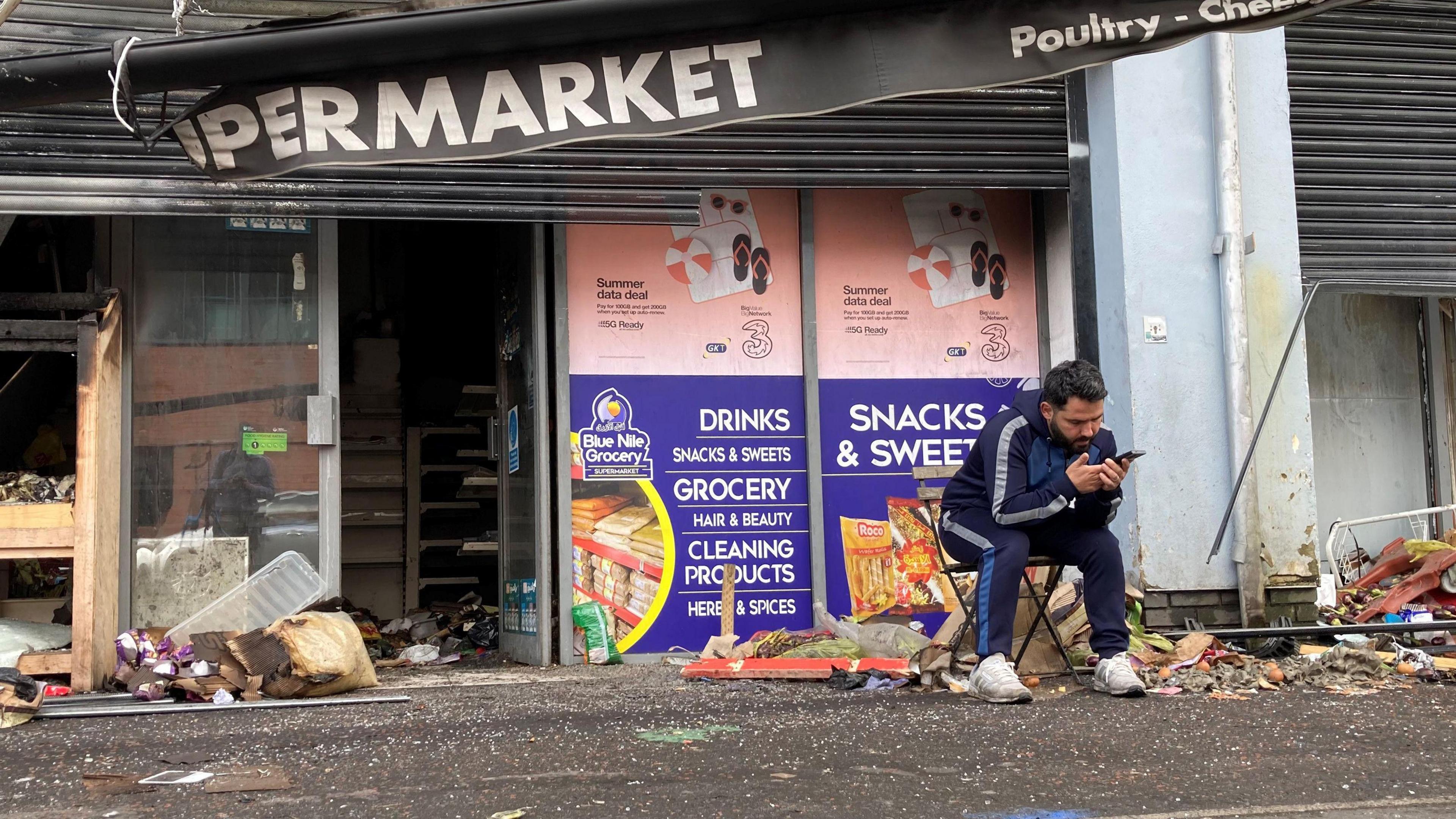 Supermarket damaged by fire on Donegall Road 