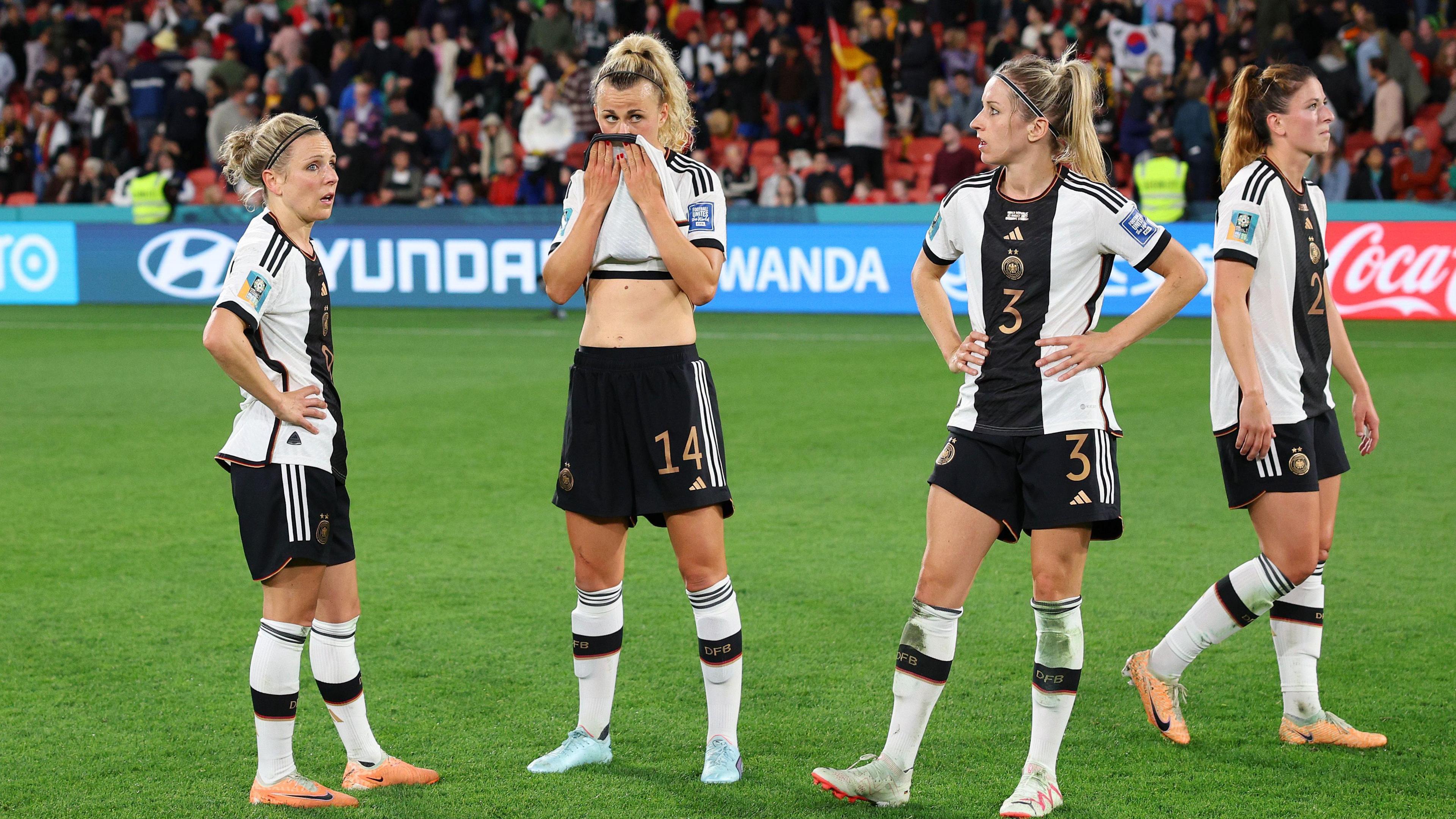 Germany players look dejected after their 2023 Women's World Cup exit.