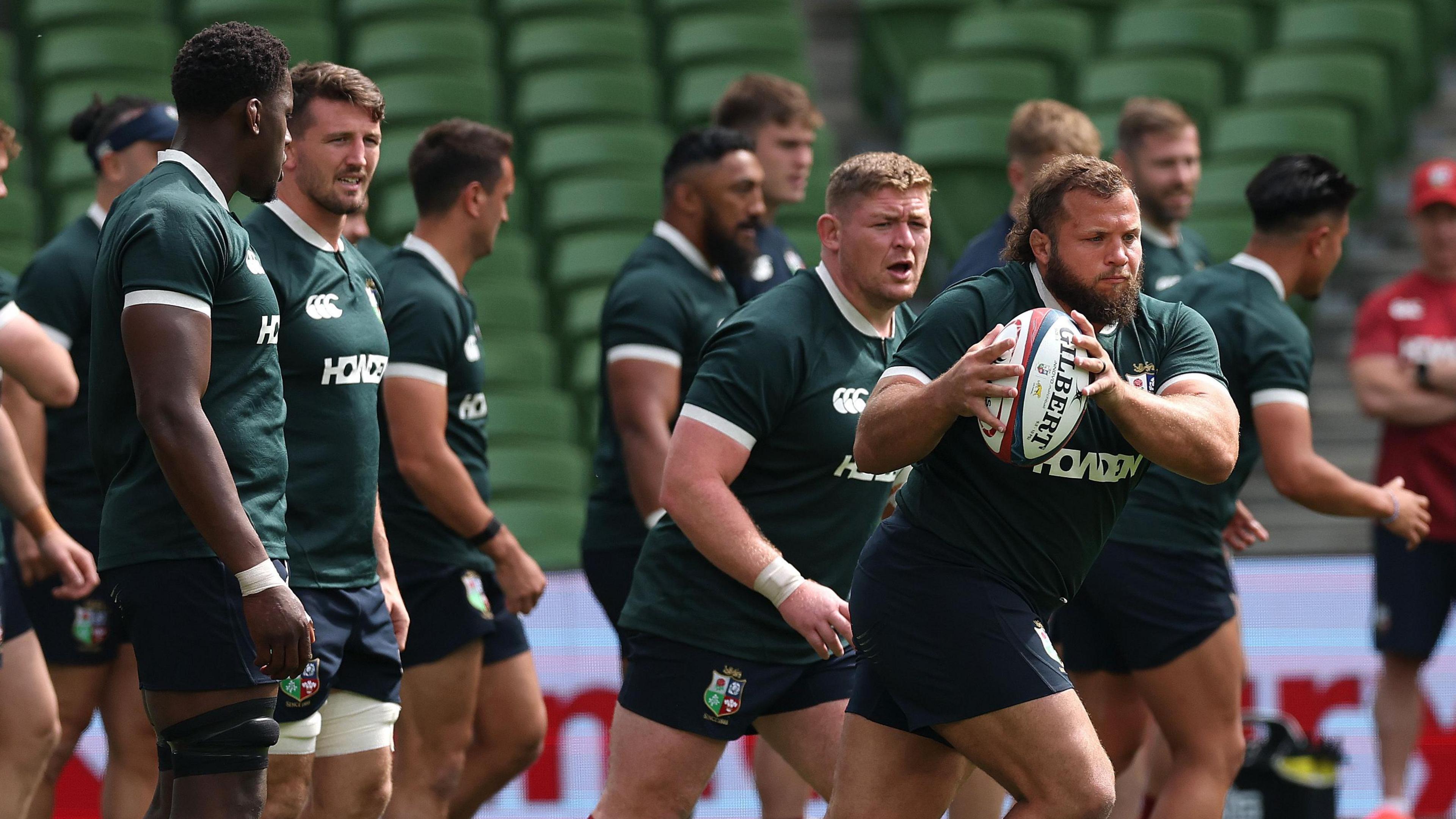 Pierre Schoeman (with ball) training with the British and Irish Lions