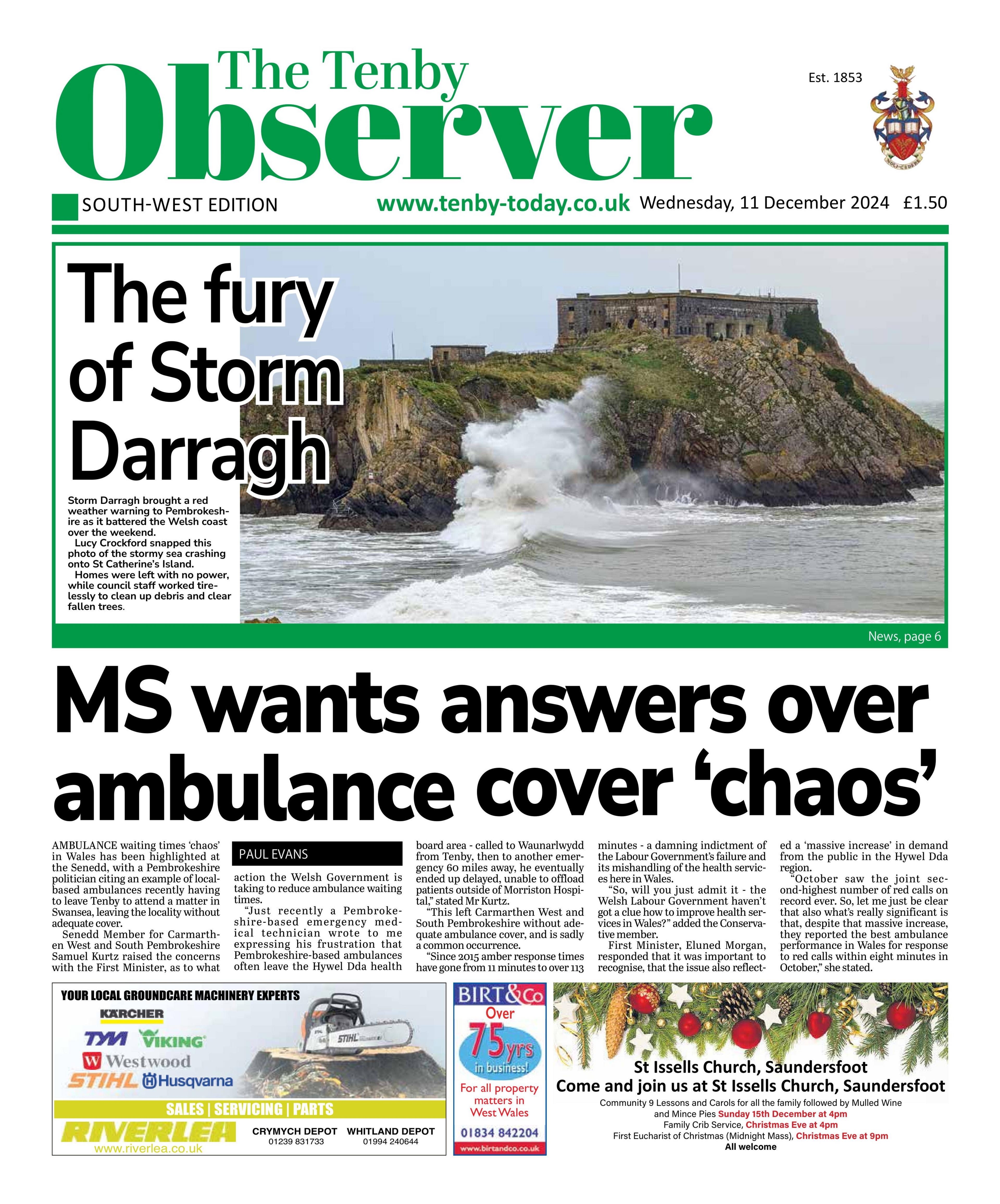 Front page of The Tenby Observer 