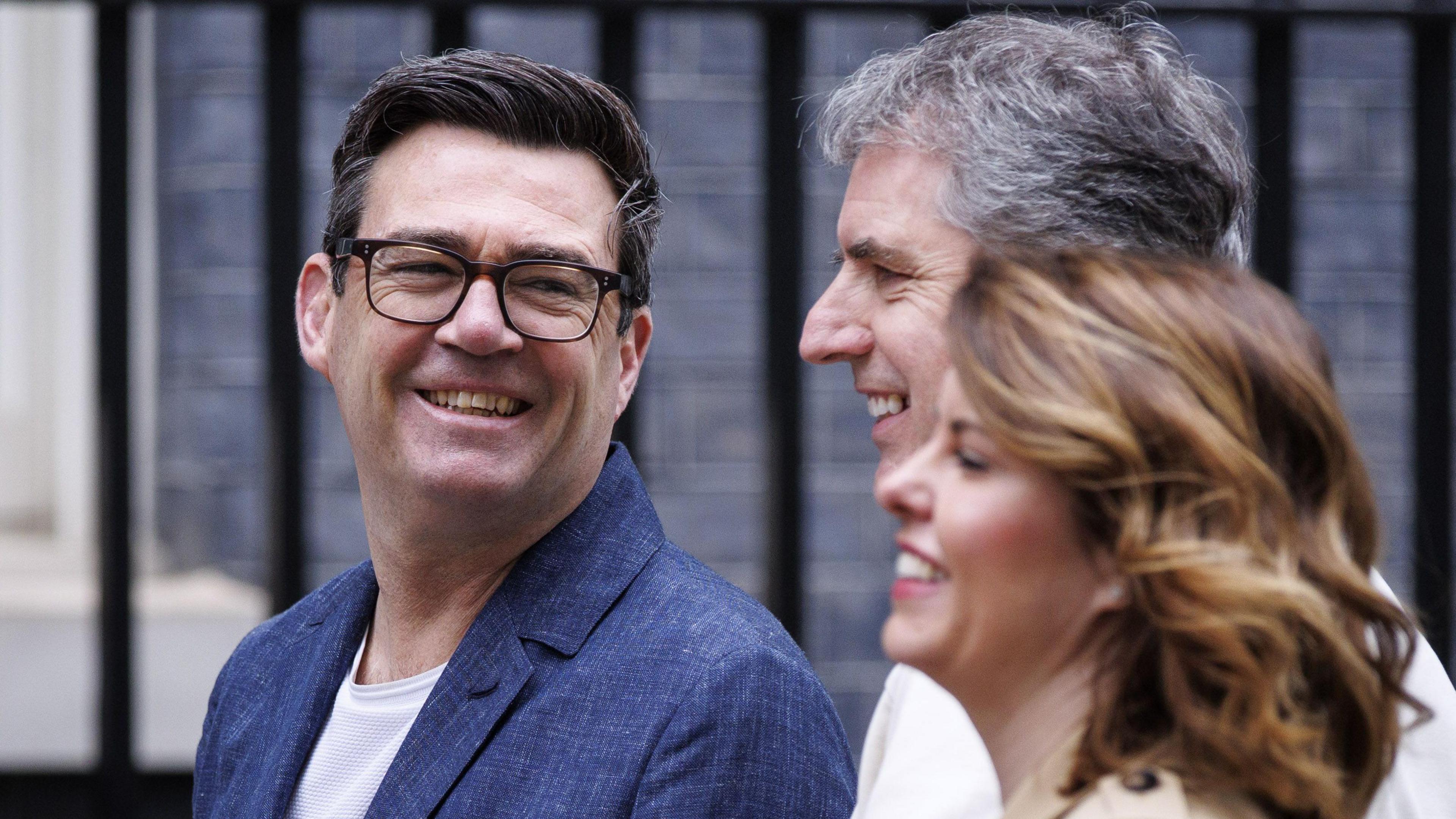 Mandatory Credit: Photo by TOLGA AKMEN/EPA/Shutterstock (16810152g) (L-R) Mayor of Greater Manchester Andy Burnham, Metro Mayor of the Liverpool City Region Steve Rotheram and Mayor of North East Kim McGuinness arrive at Downing Street for a meeting with regional mayors of England in London, Britain, 31 March 2026.