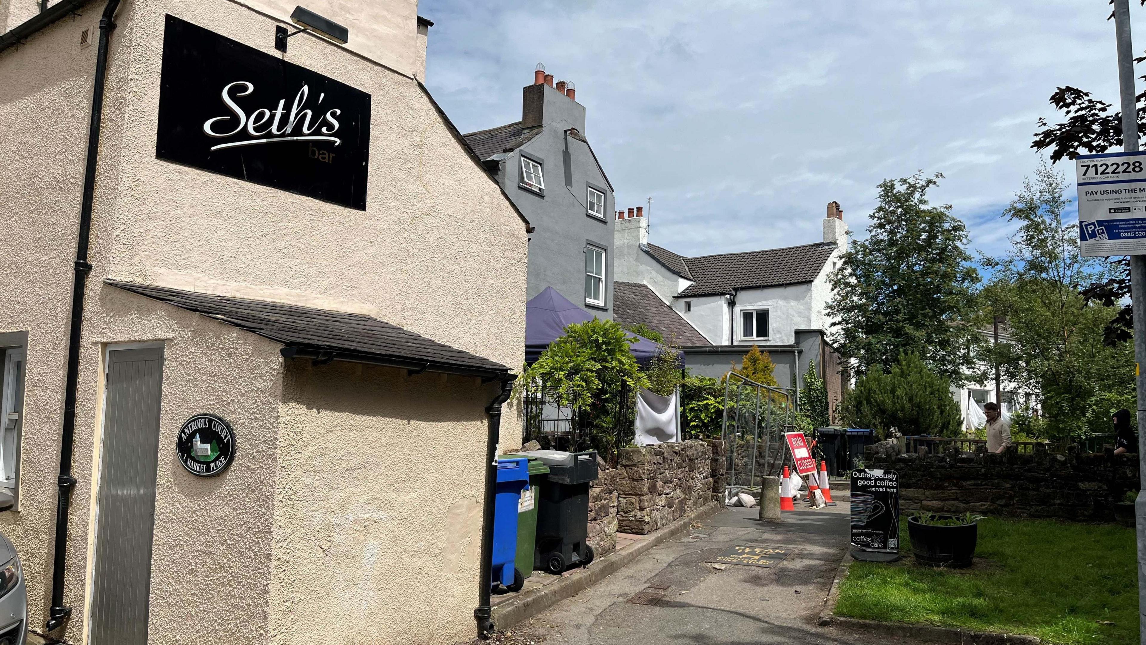 The area at the rear of Seth's bar with the road closure 