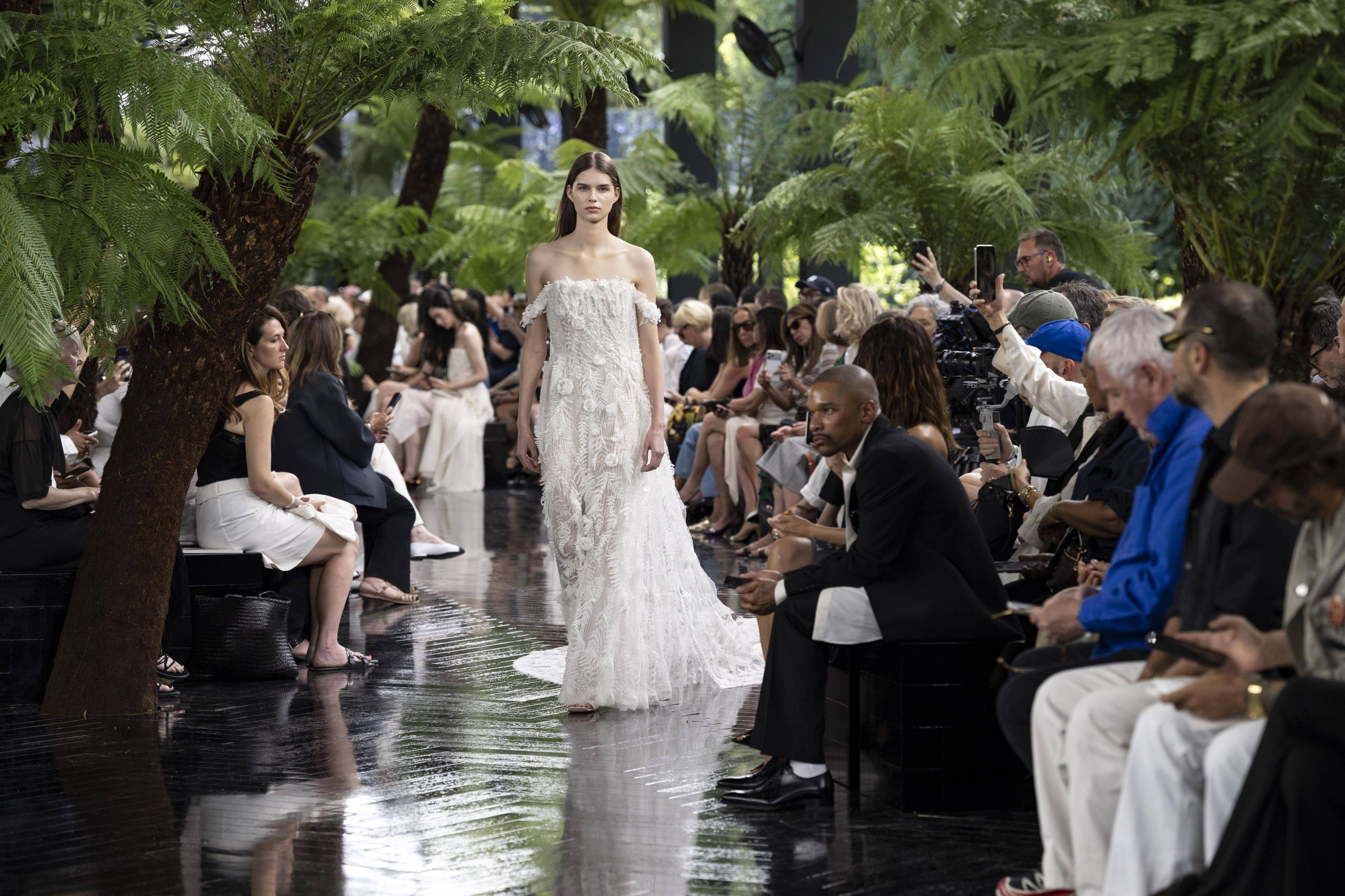 A model walks the runway during the Christian Dior Haute Couture Fall/Winter 2026-2027 fashion show as part of Paris Fashion Week on July 06, 2025 in Paris, France.