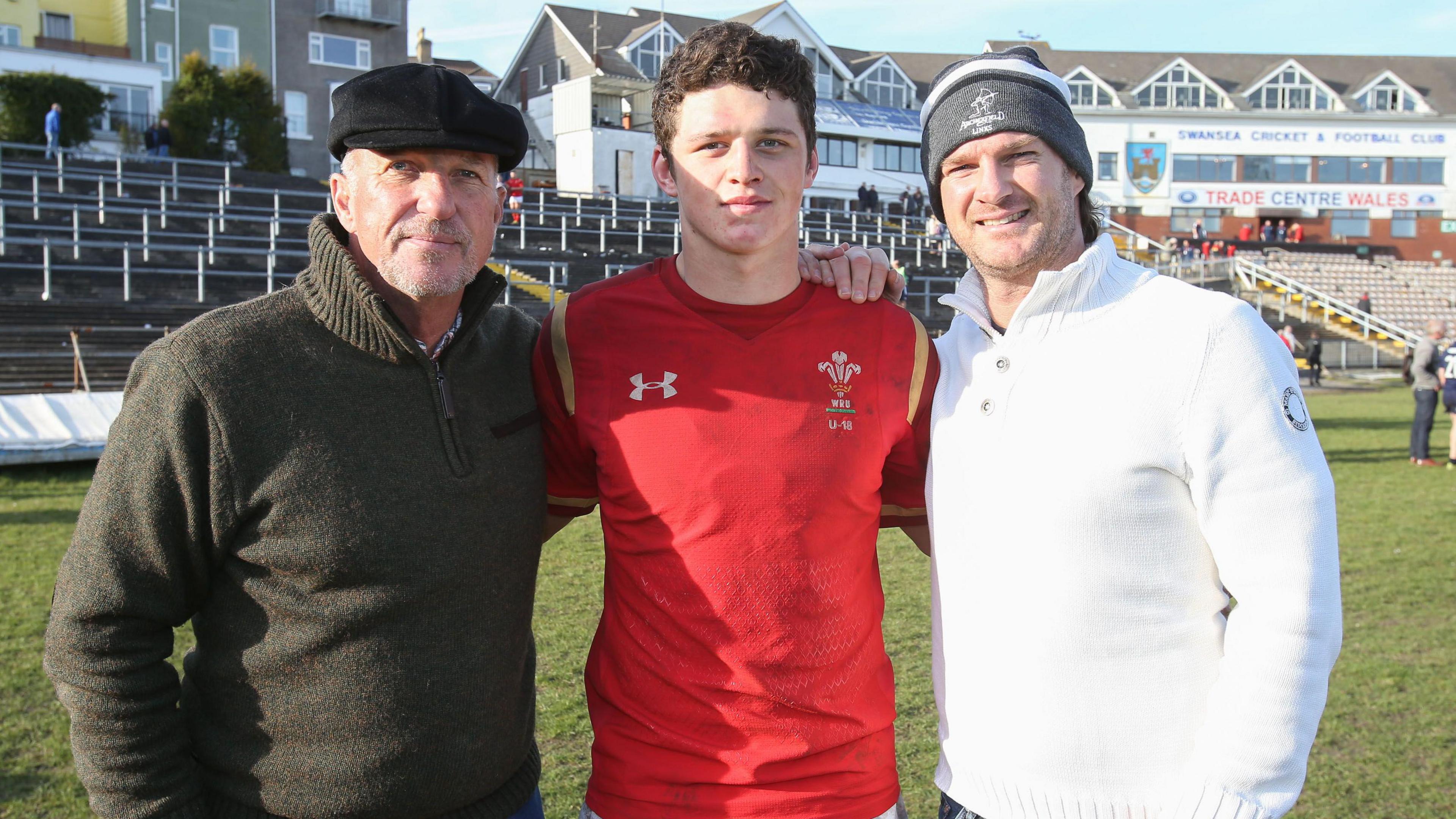 Three generations of Bothams at a Wales Under-18s game in Swansea in 2016