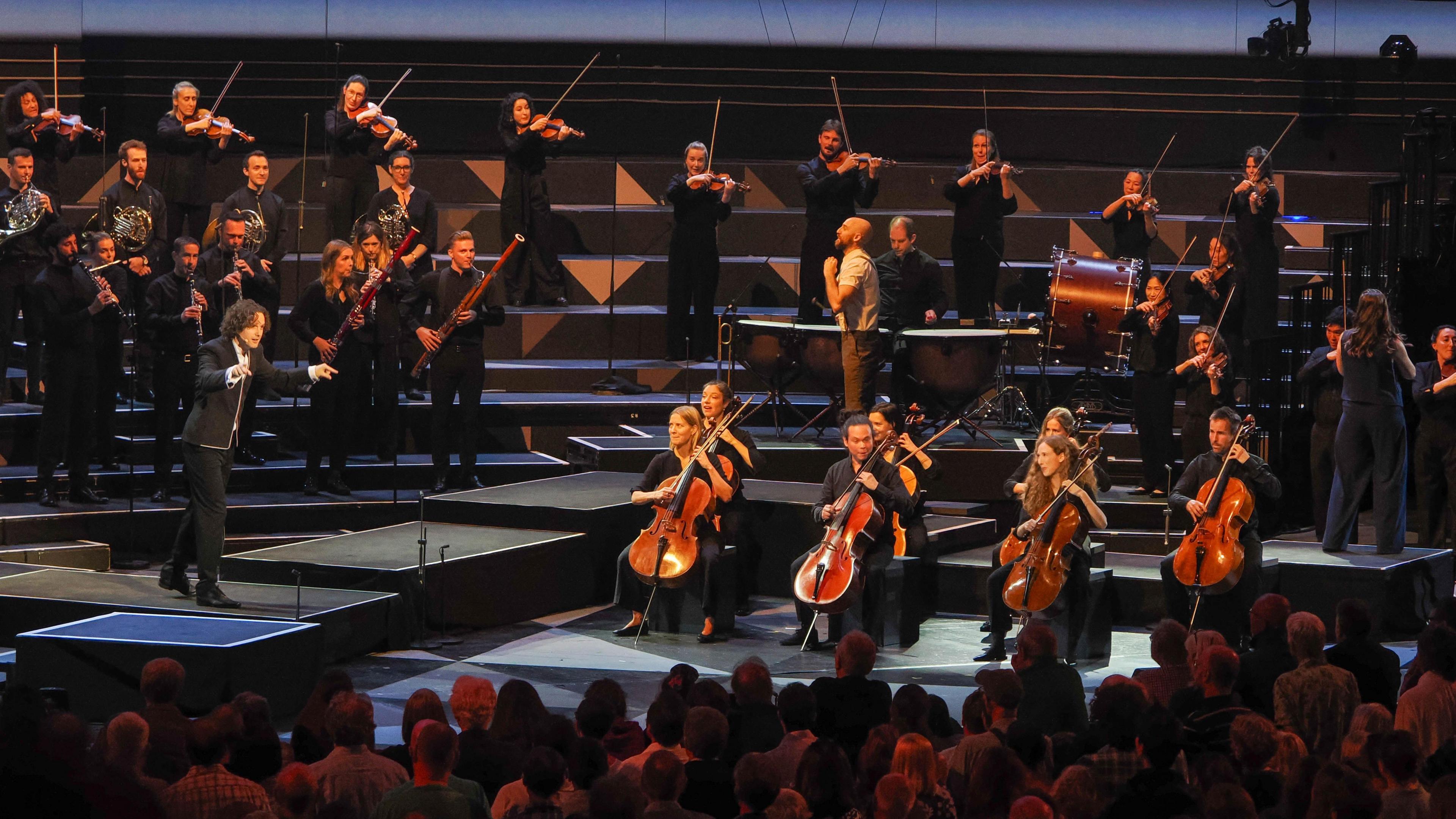 Nicholas Collon conducting the Aurora Orchestra at the Royal Albert Hall.