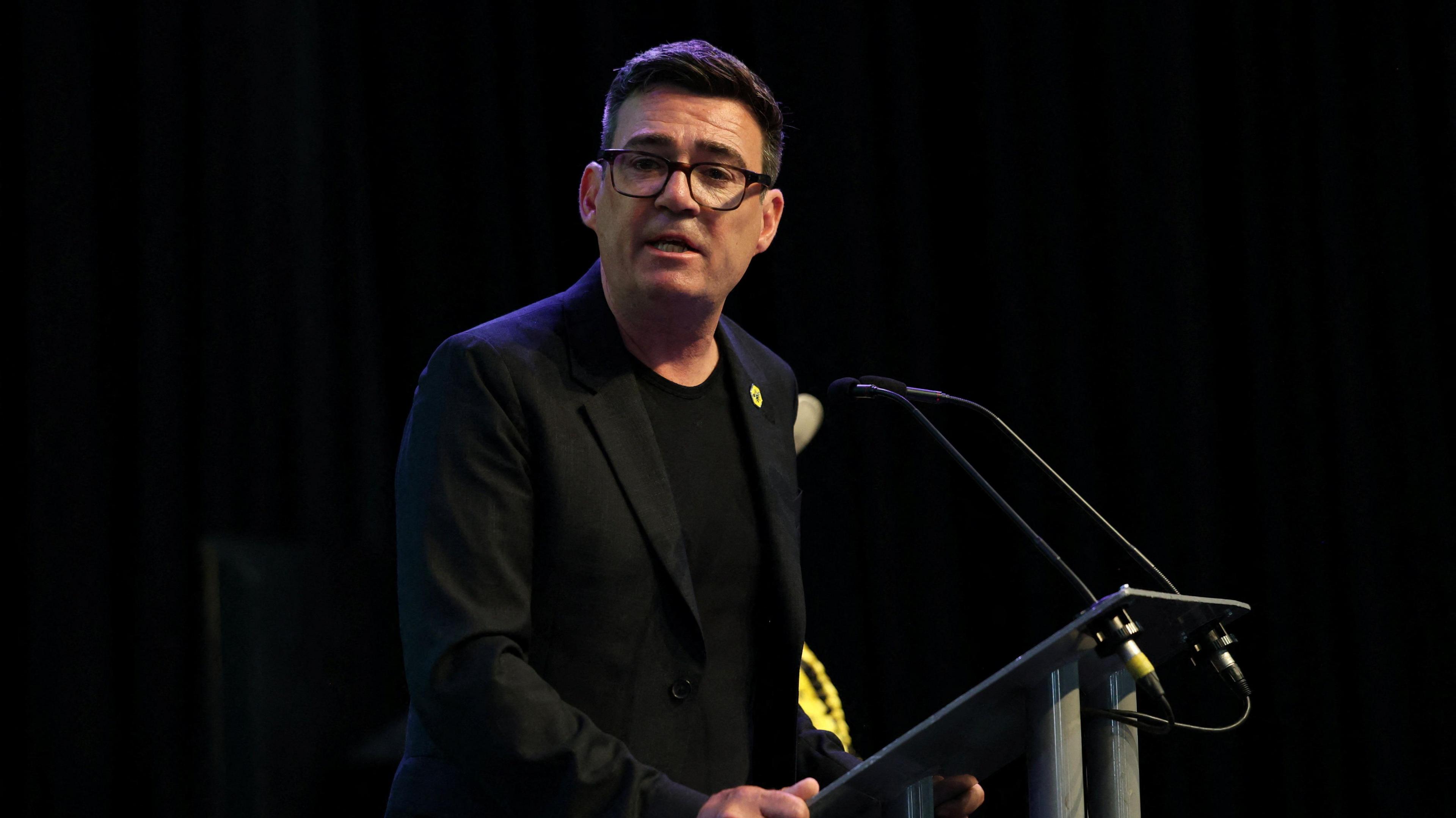 Andy Burnham giving his victory speech.