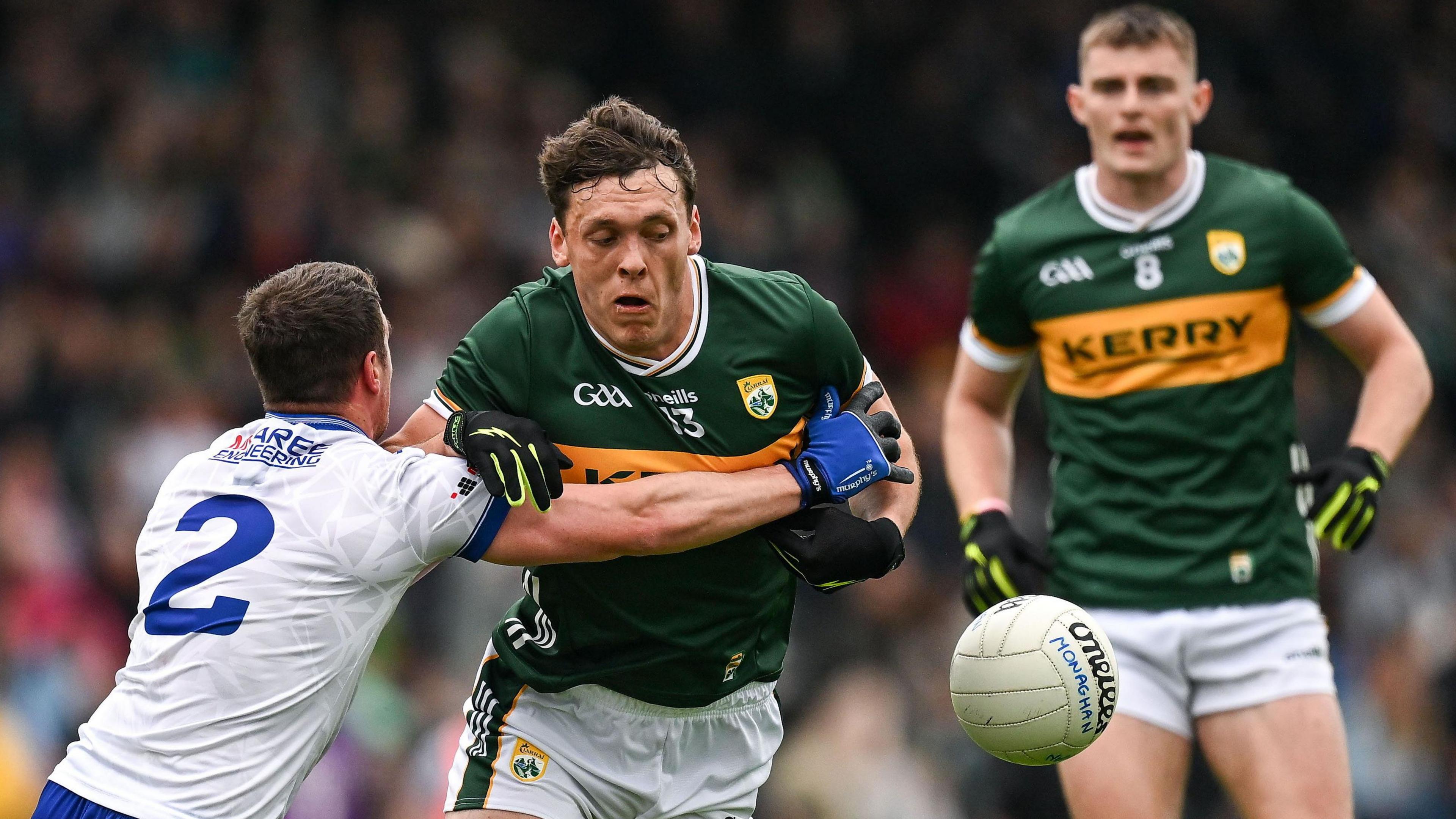 Kerry's David Clifford is tackled by Monaghan's Ryan Wylie