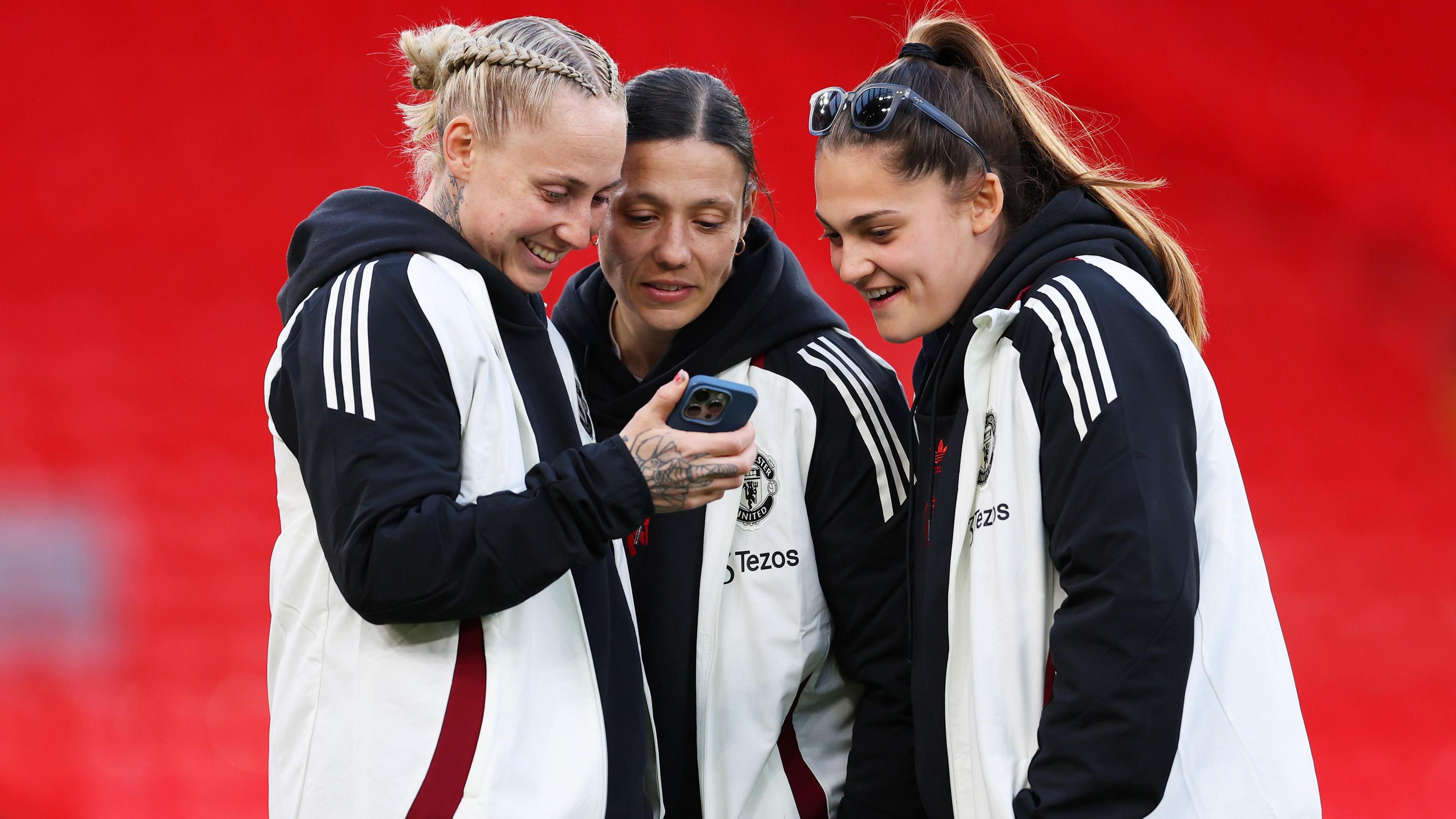 Manchester United players Leah Galton, Rachel Williams and Safia Middleton-Patel