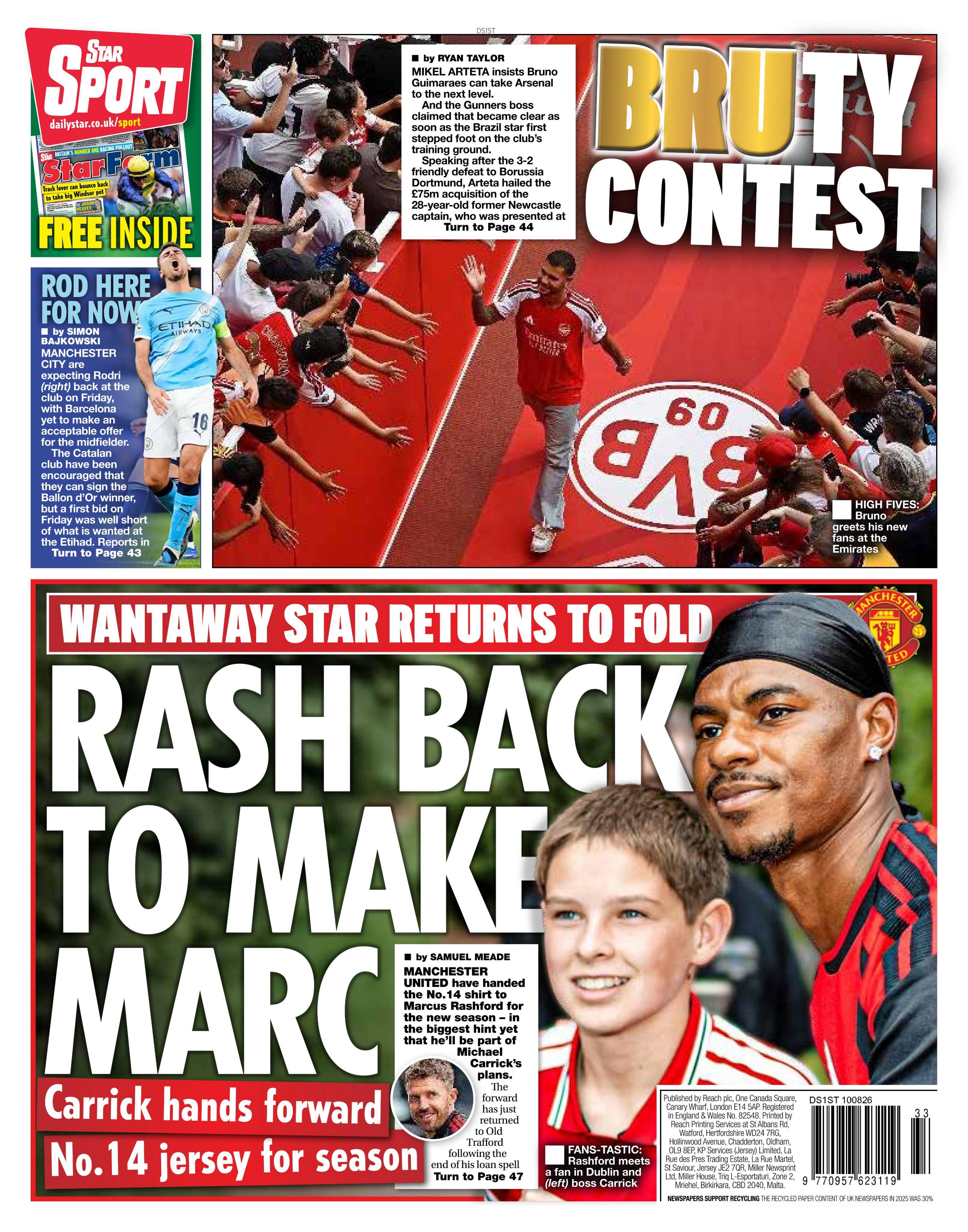 Back page of the Daily Star on 9 August 2026