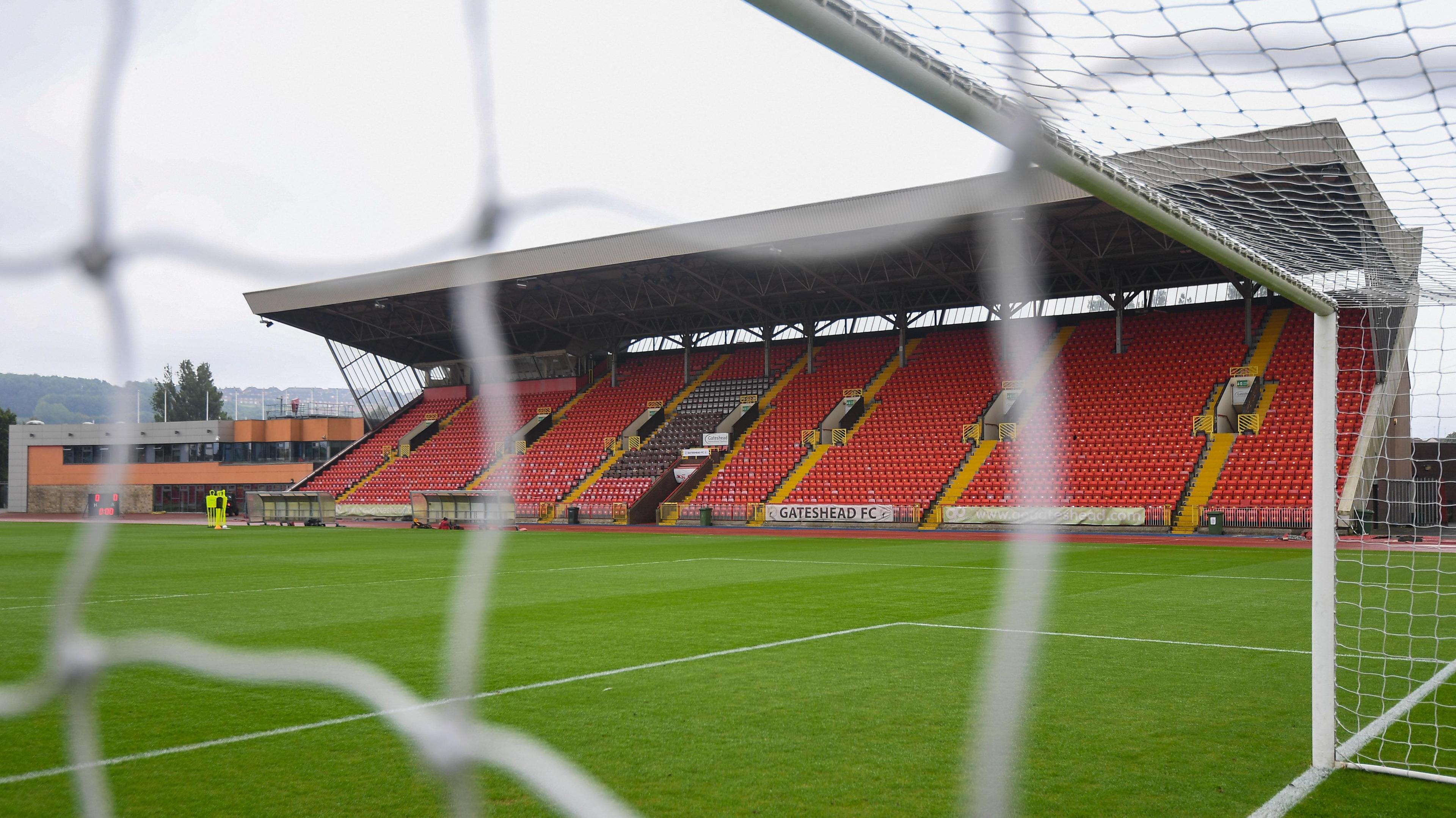 A view through the net of the Gateshead International Stadium 