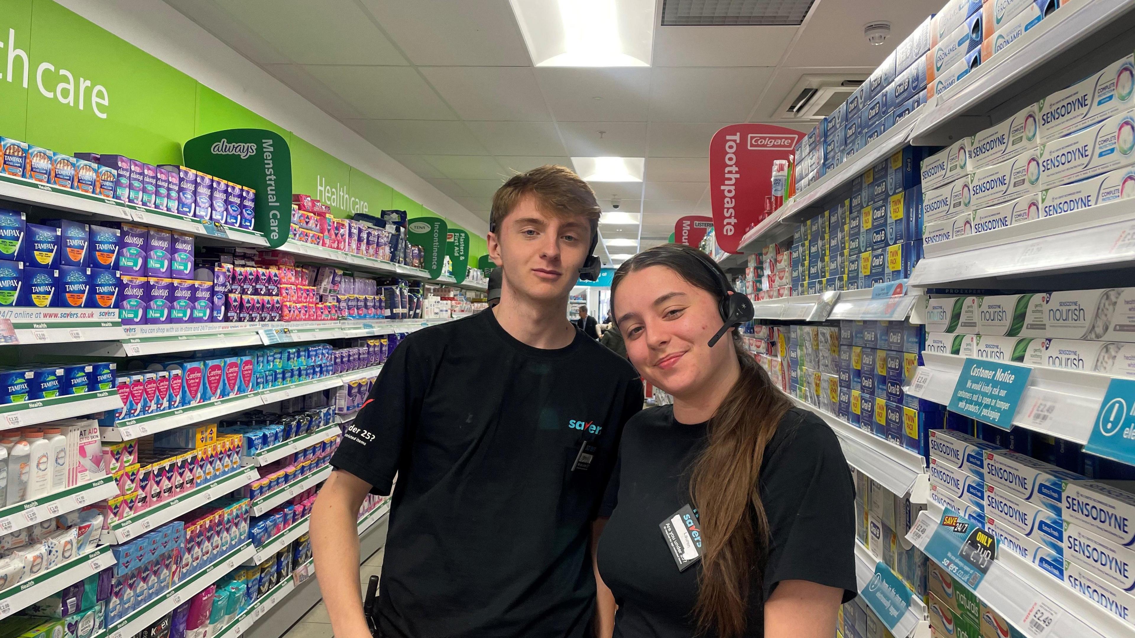 Two supervisors inside the Saver store in Cardiff