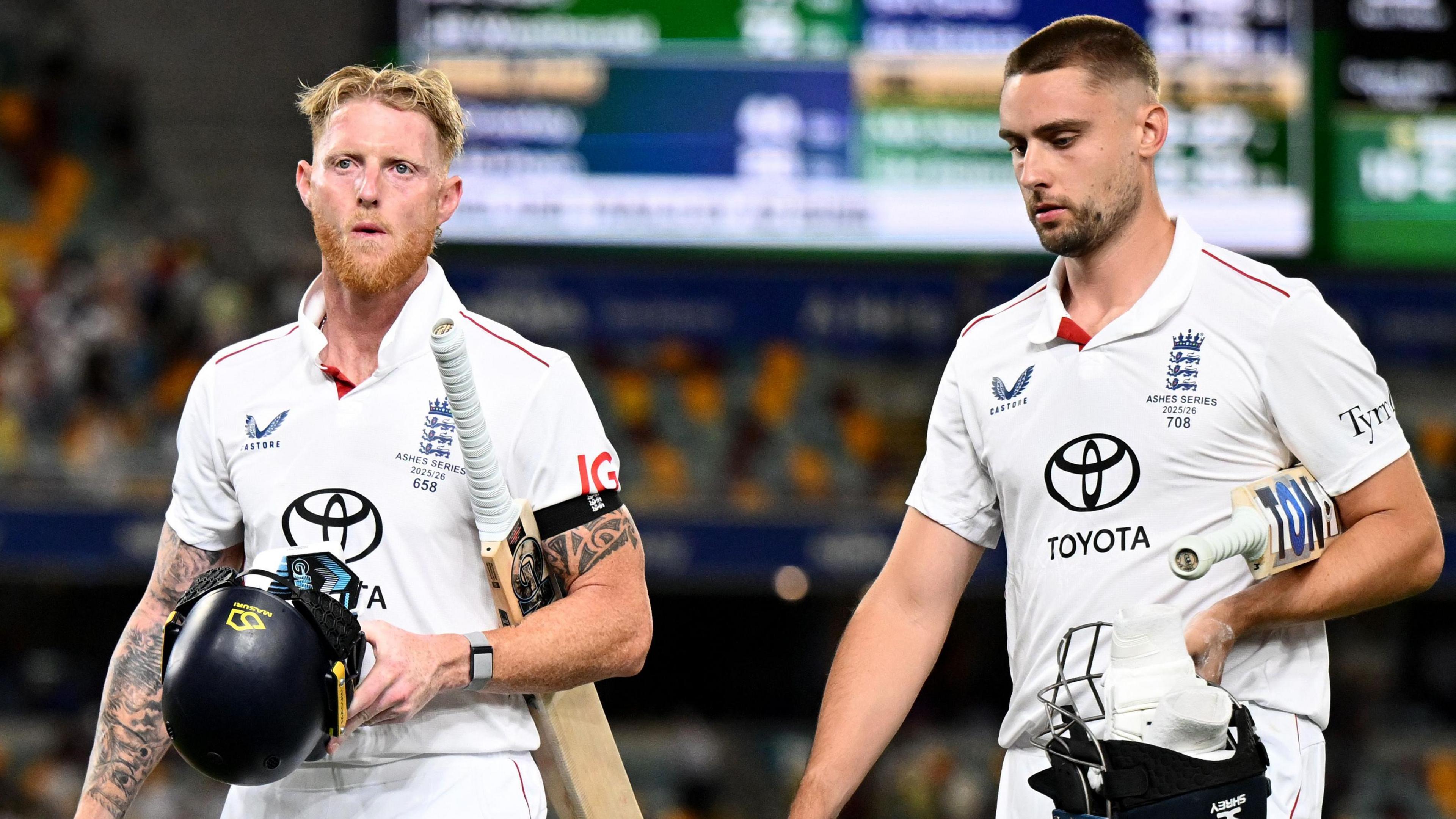 Ben Stokes and Will Jacks walk off the field at the end of Saturday's third day