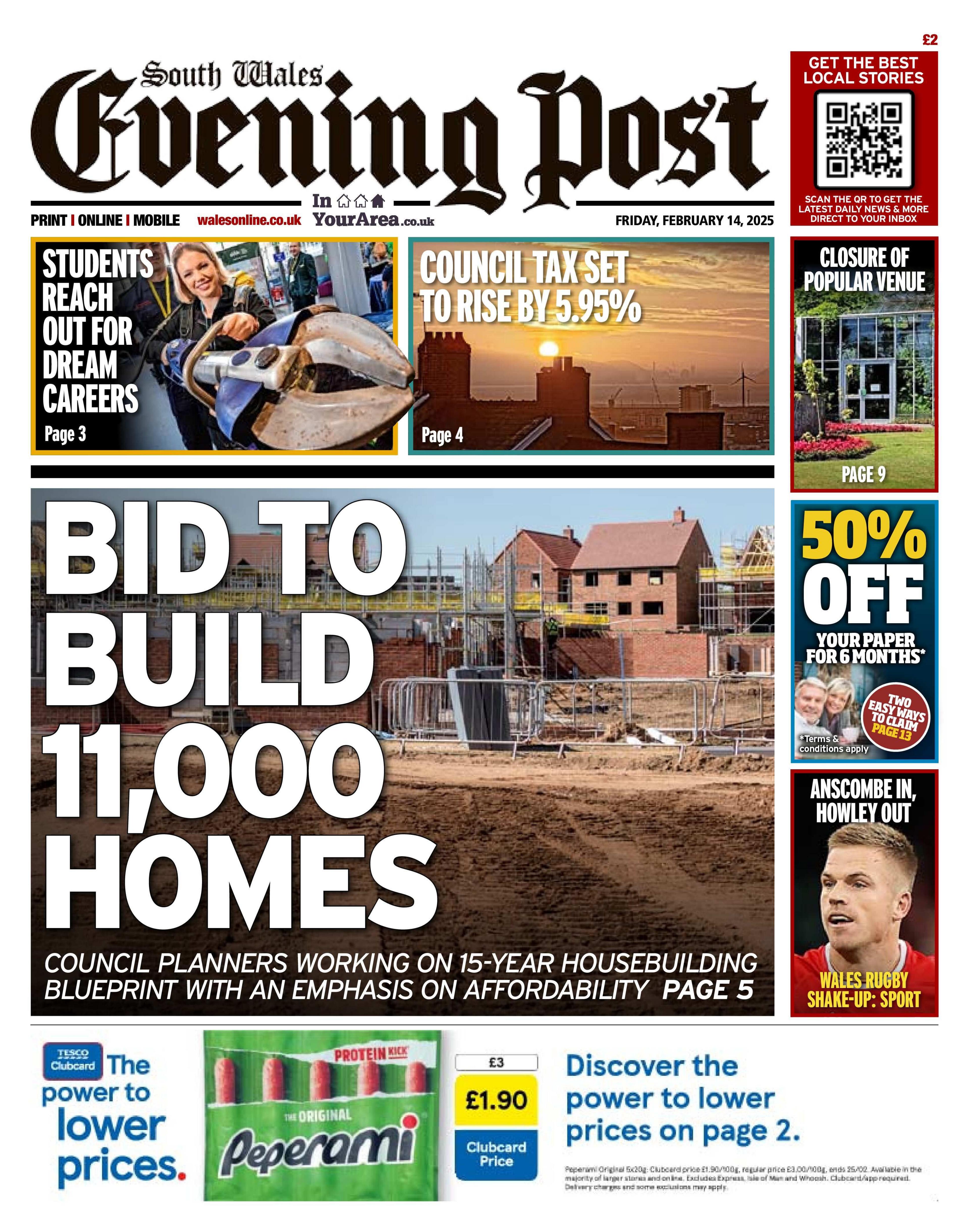 Front page of South Wales Evening Post