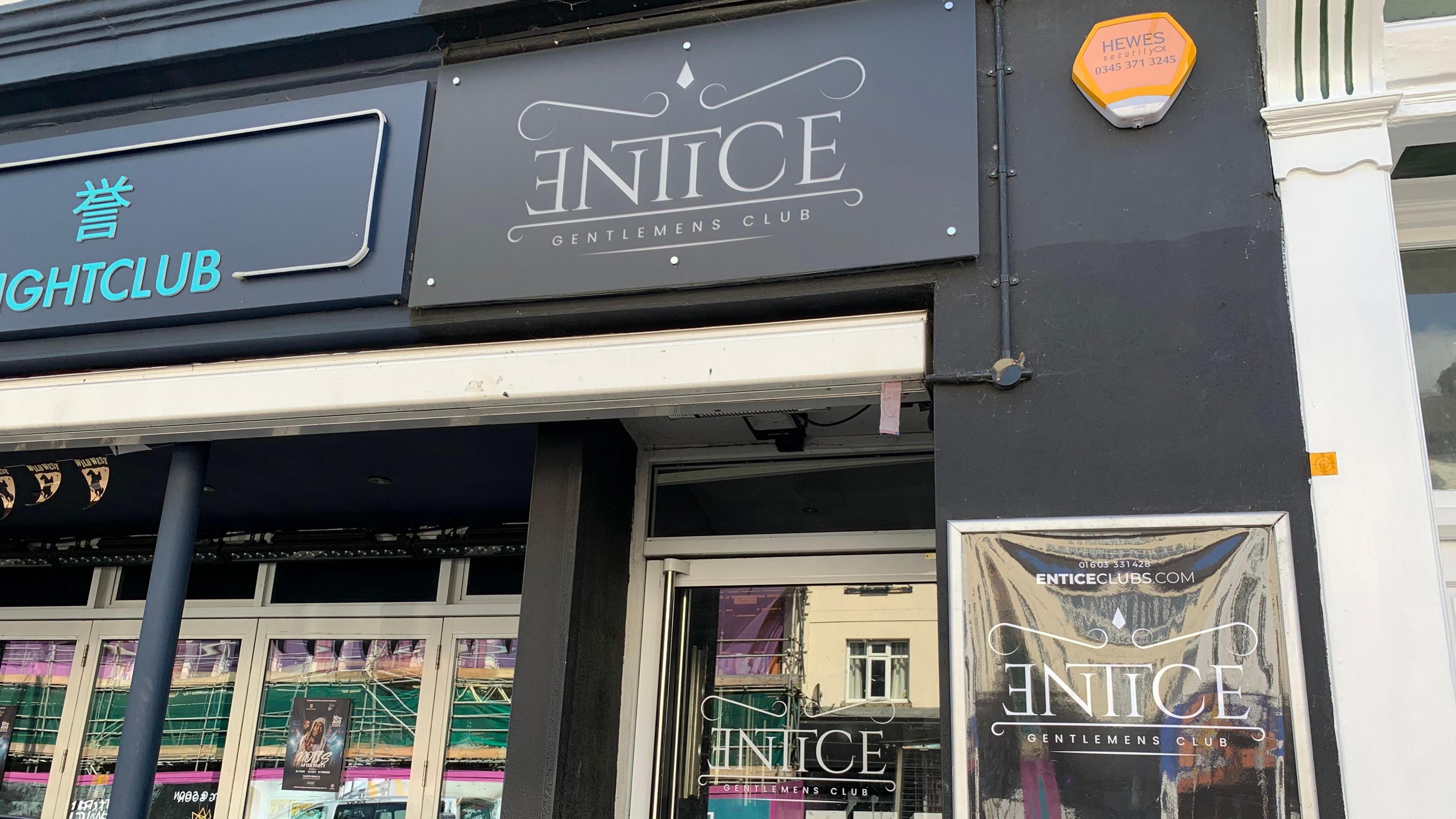 The front of Entice club on Prince of Wales Road, Norwich