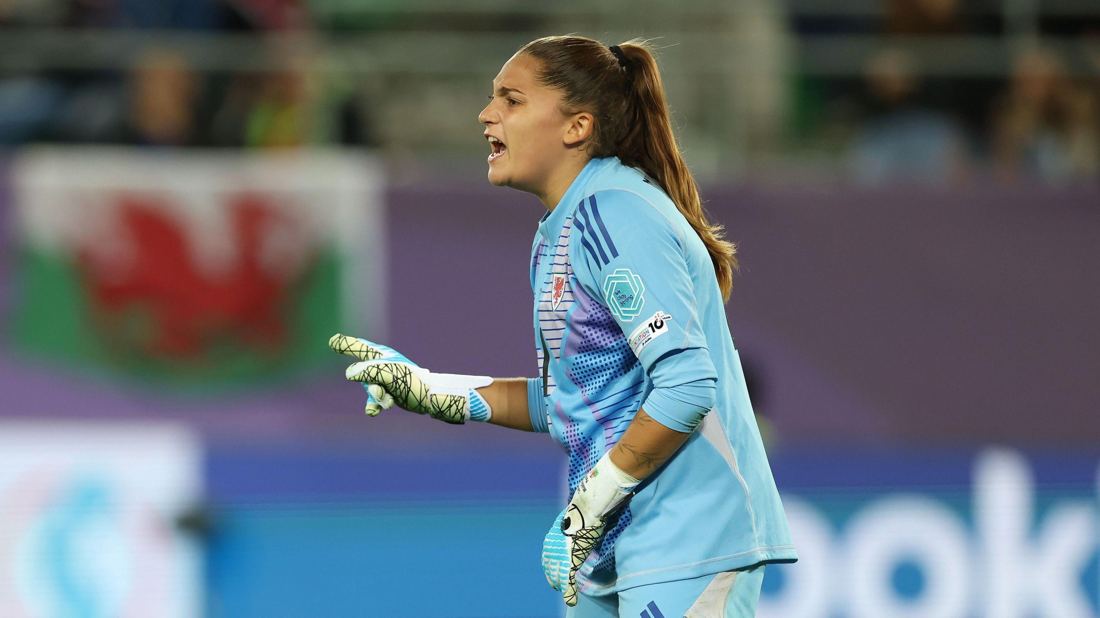 Goalkeeper Safia Middleton-Patel in action for Wales