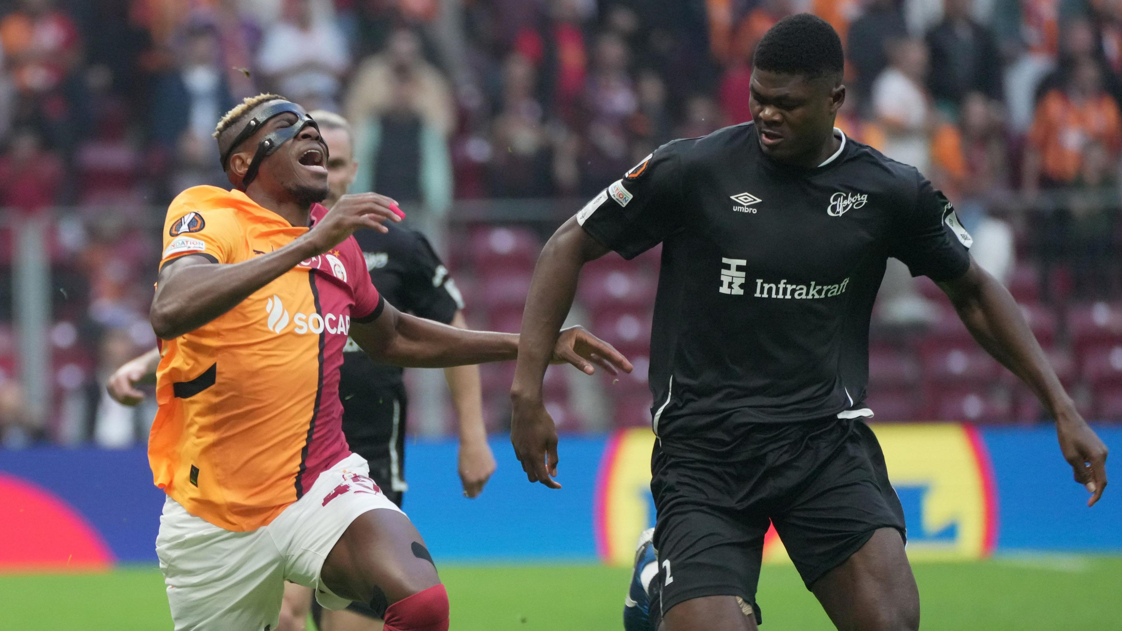 Victor Osimhen playing for Galatasaray against Elfsborg in the Europa League