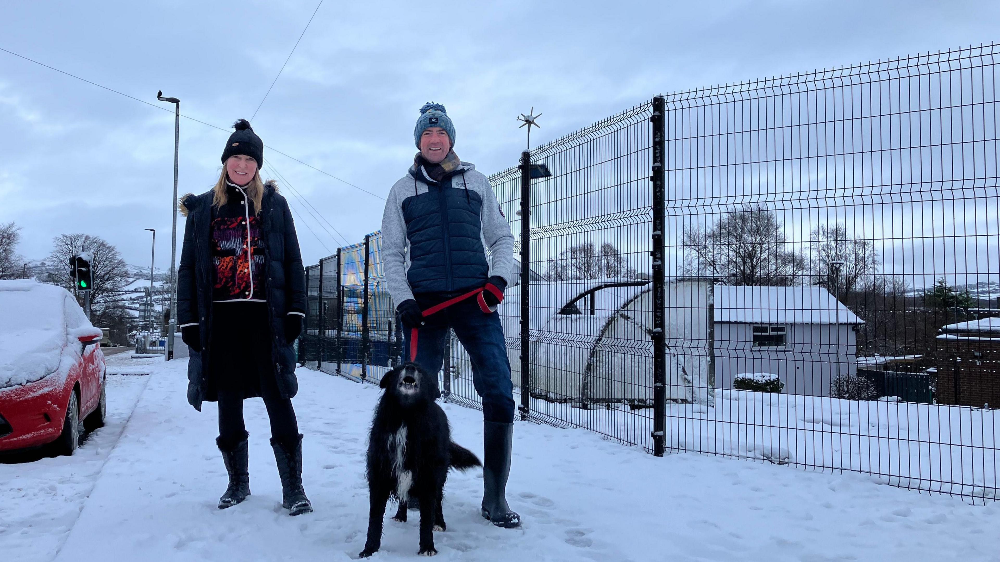 Charmaine McNally and Cahill Quinn walking their dog fozzie in Claudy. 