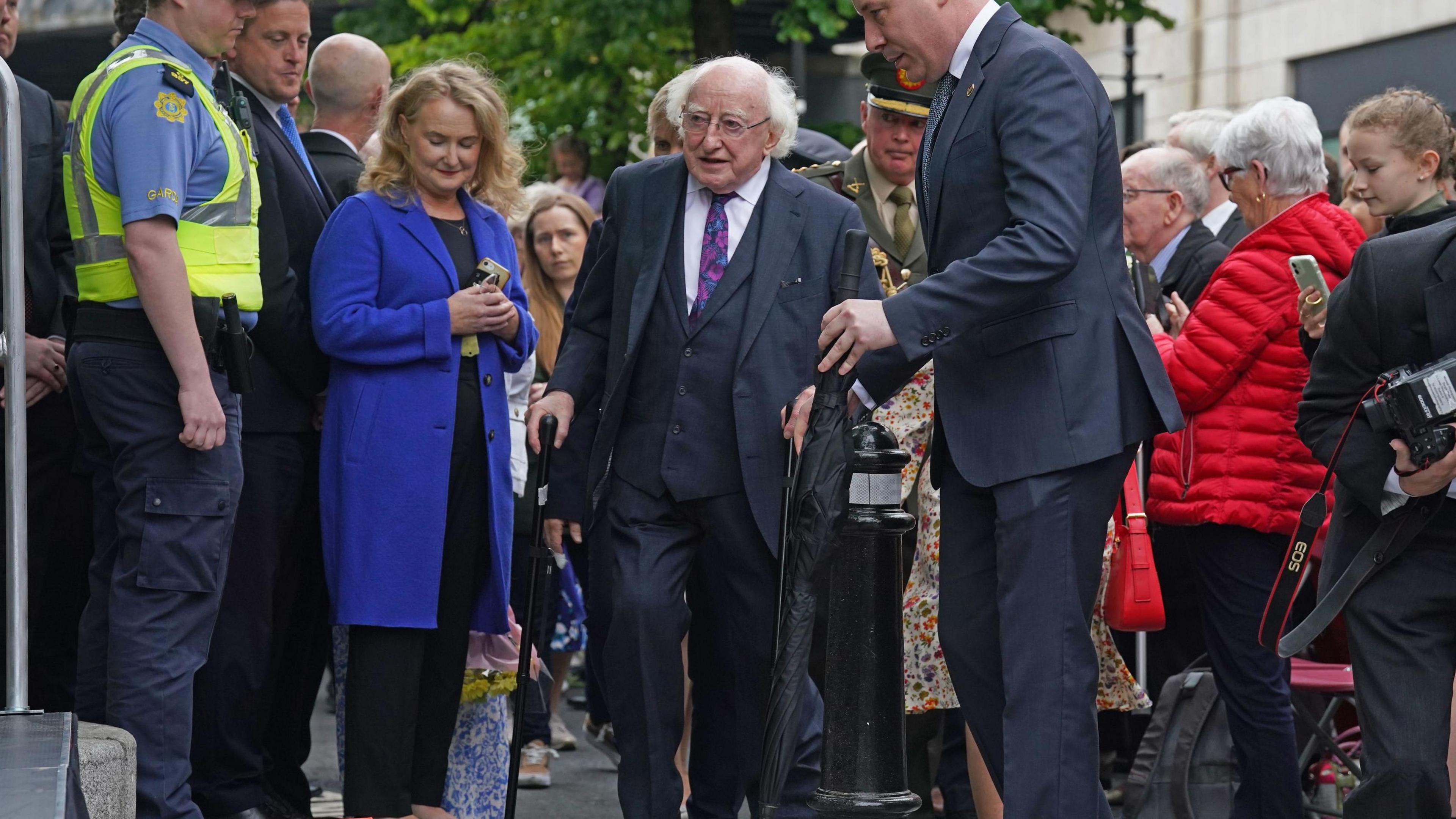 Irish president Michael D Higgins arrives at the wreath-laying ceremony