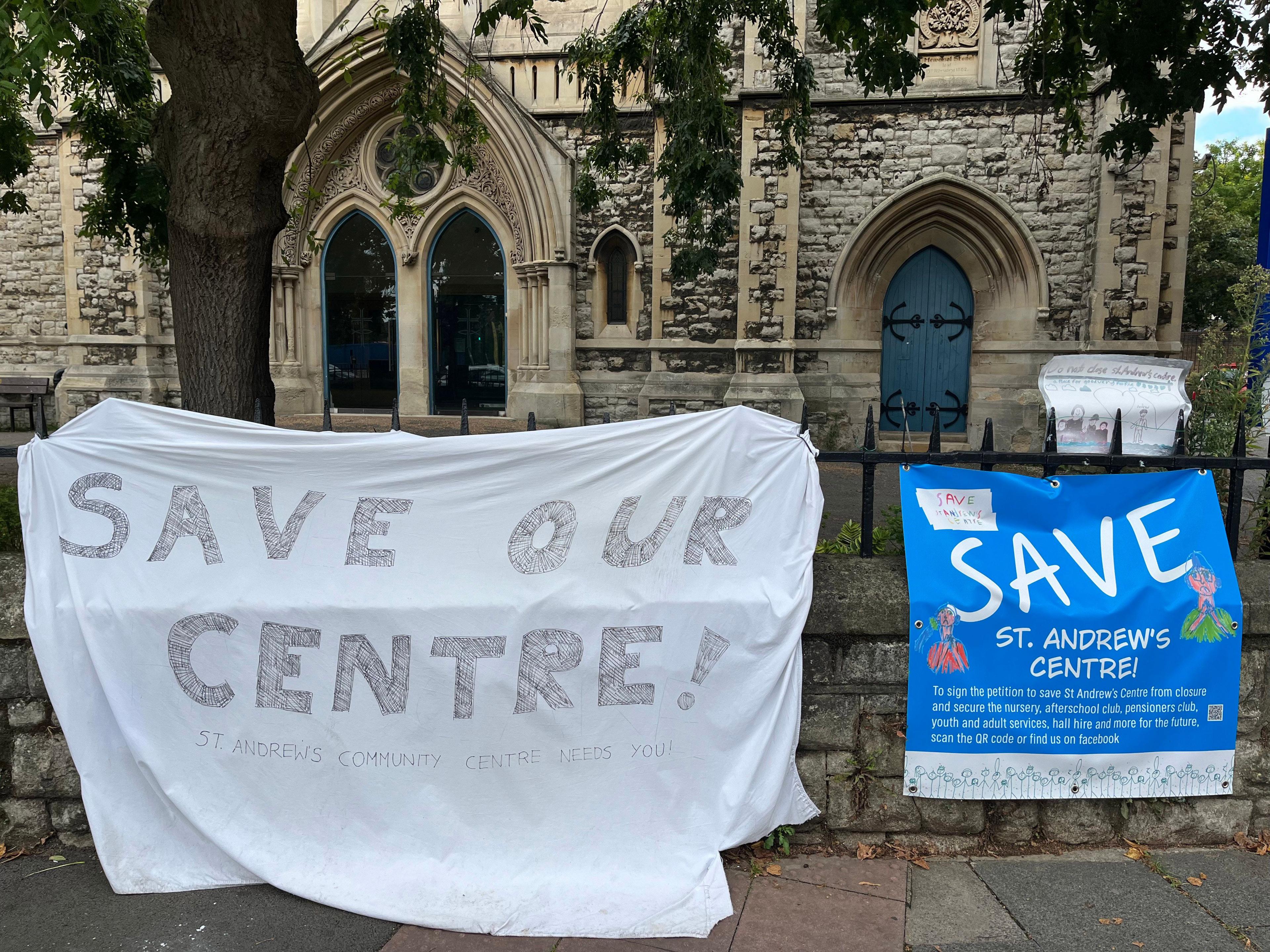 Save our centre sign outside St Andrew's Centre