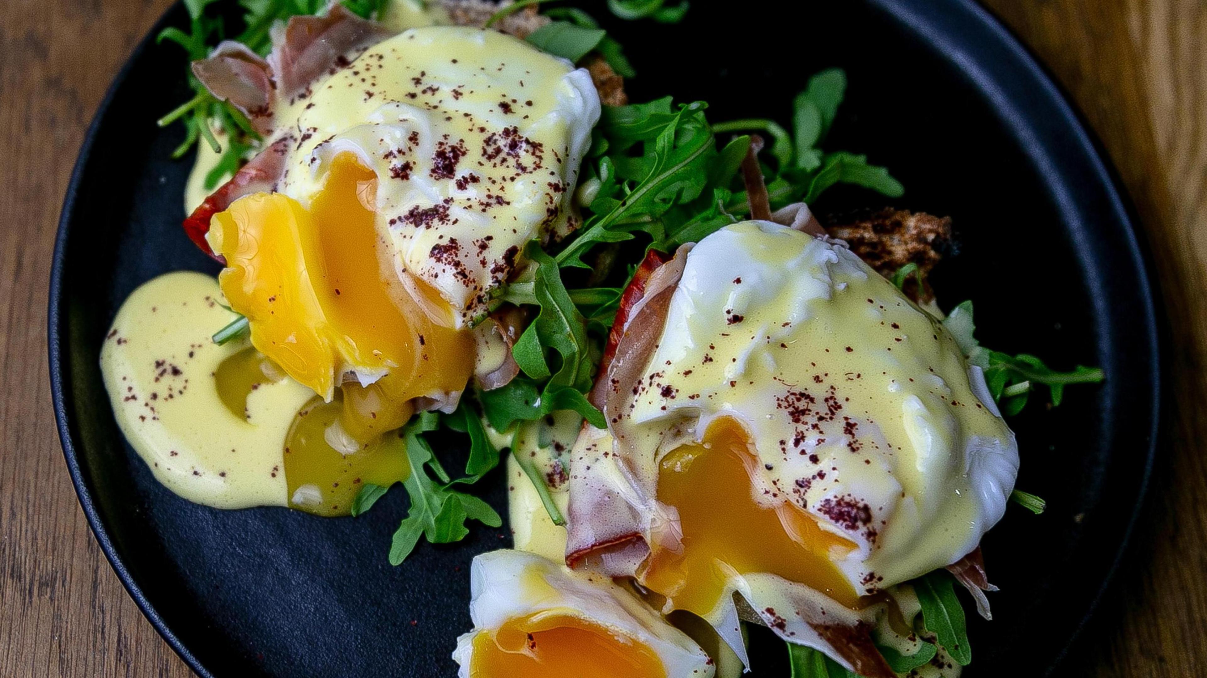 Plate with runny eggs