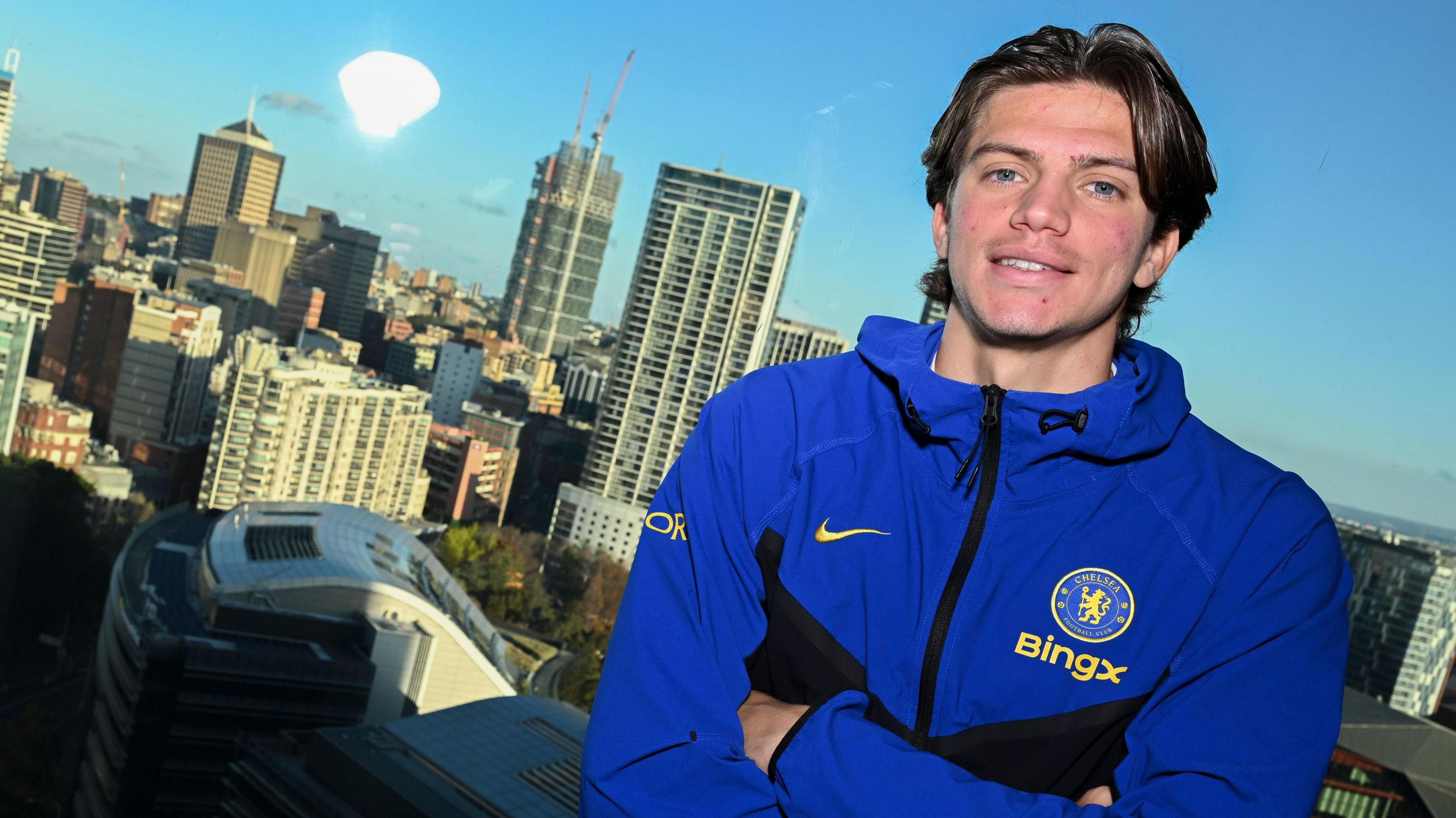 Marco Palestra folding his arms from Chelsea's team hotel