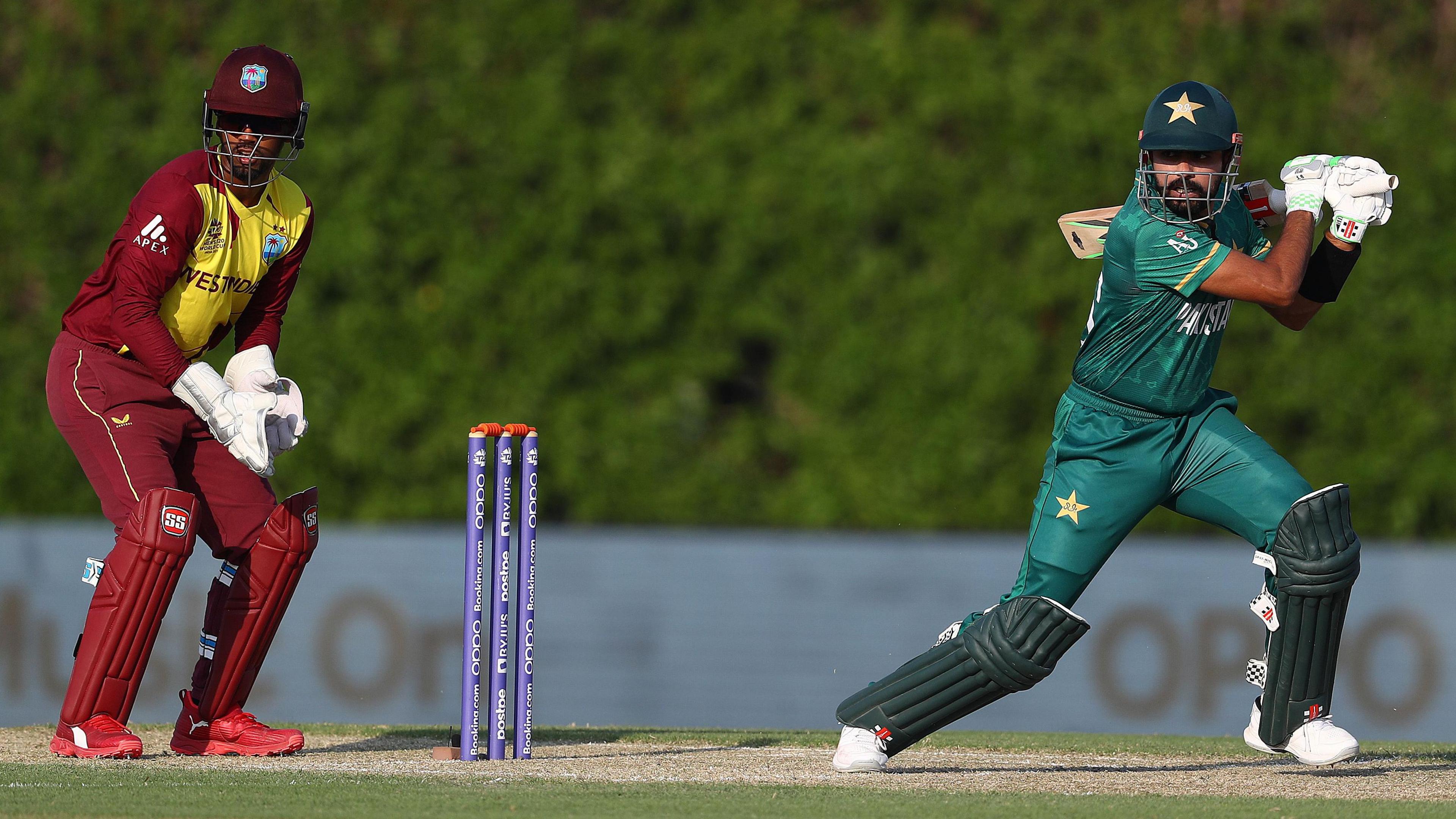 West Indies wicketkeeper Nicholas Pooran and Pakistan batter Babar Azam in 2021