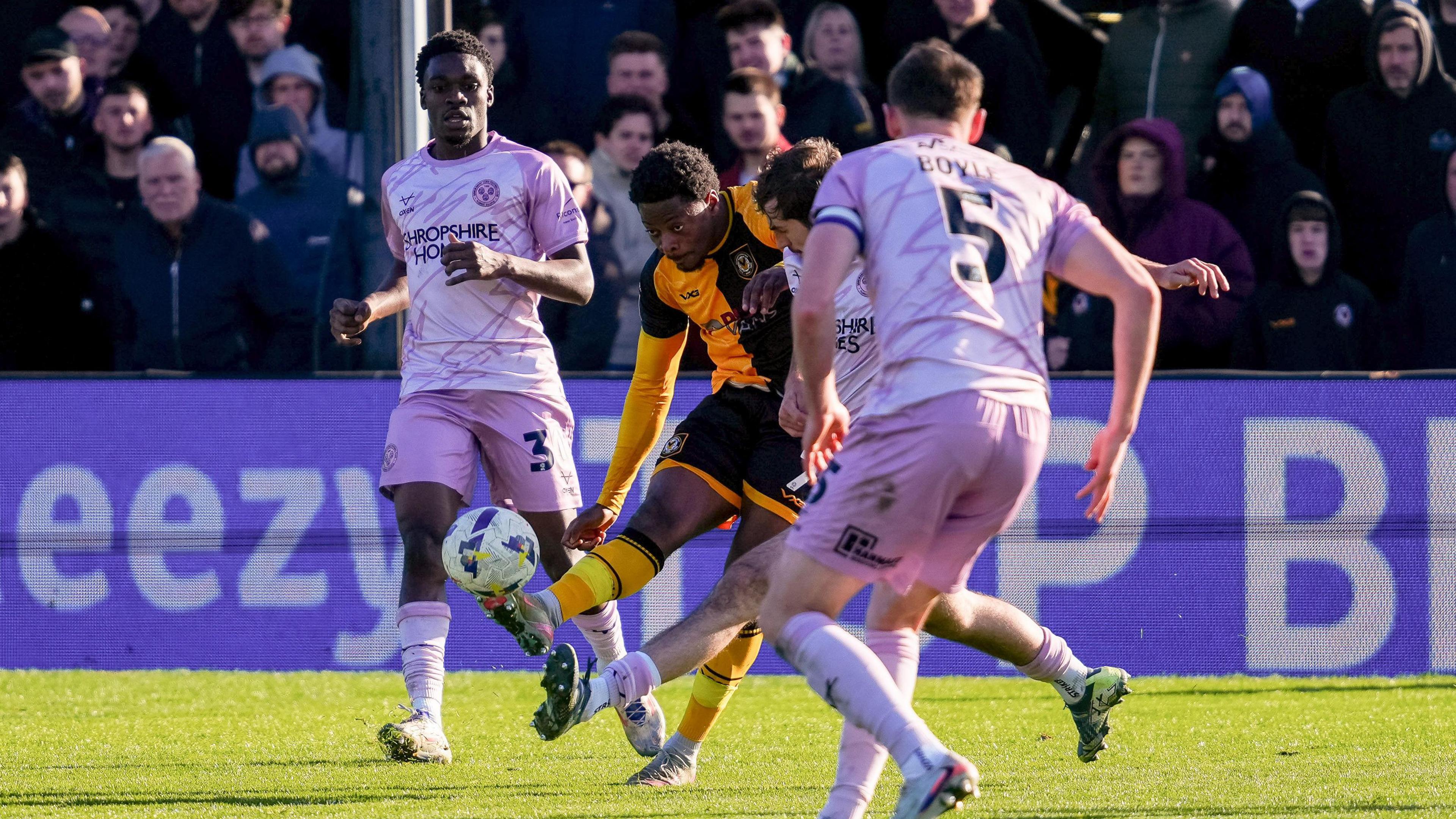 Bobby Kamwa in action for Newport
