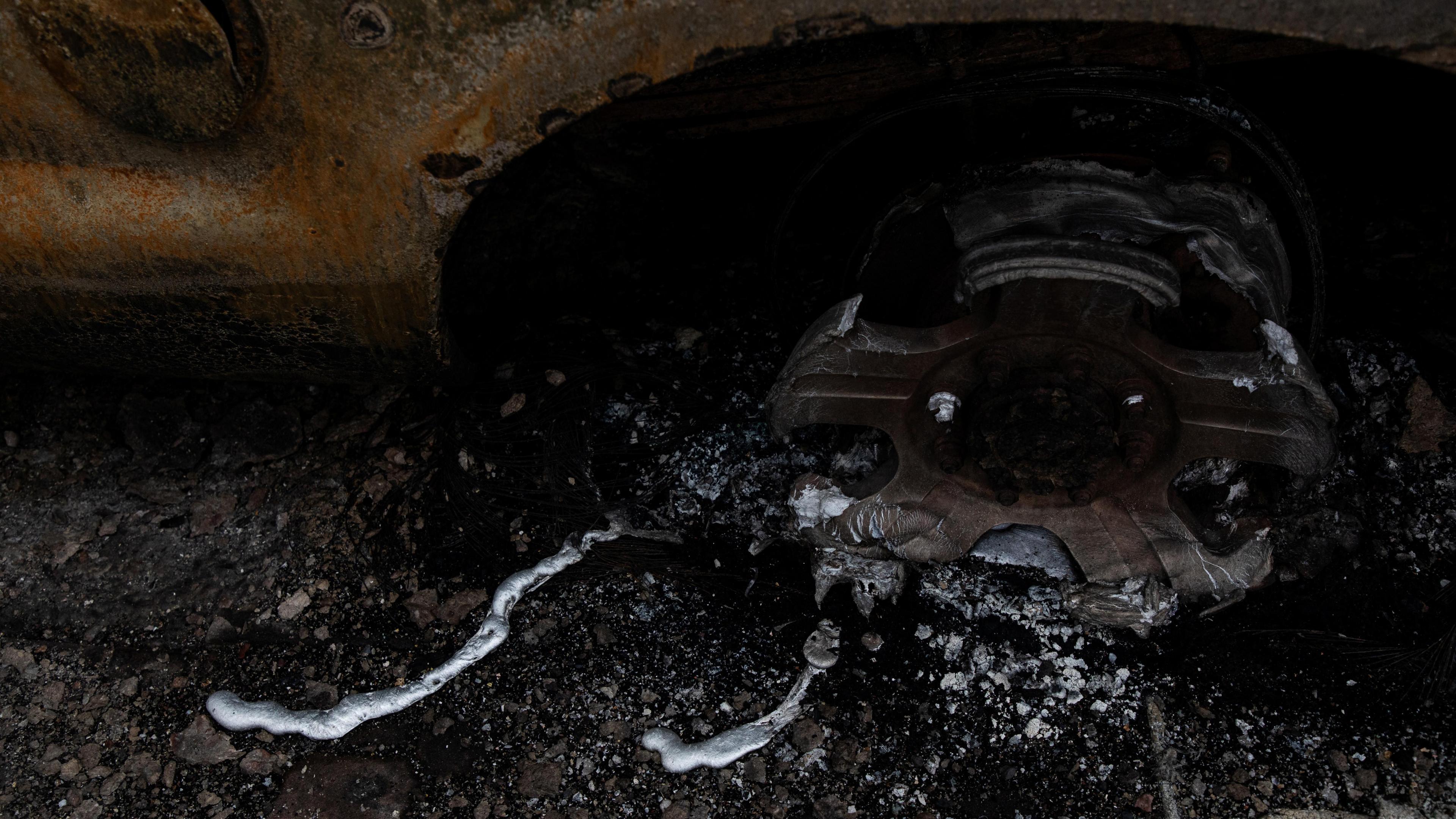 Melted metal from a car in Jasper, Alberta,