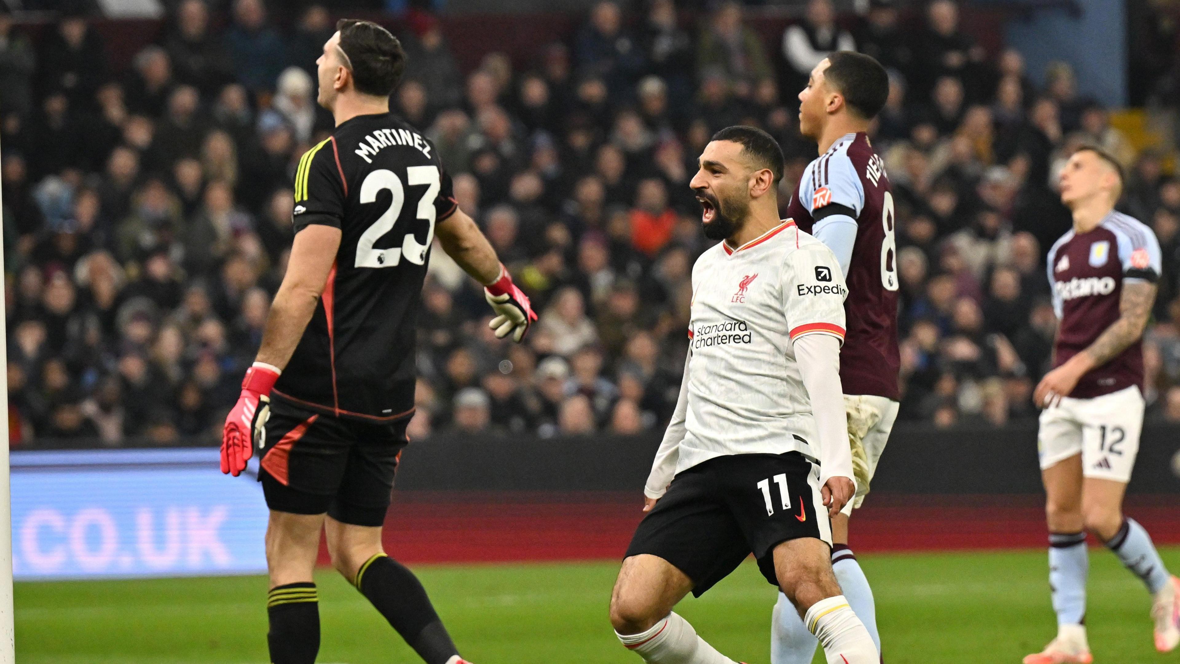 Mohamed Salah celebrates his goal against Aston Villa 