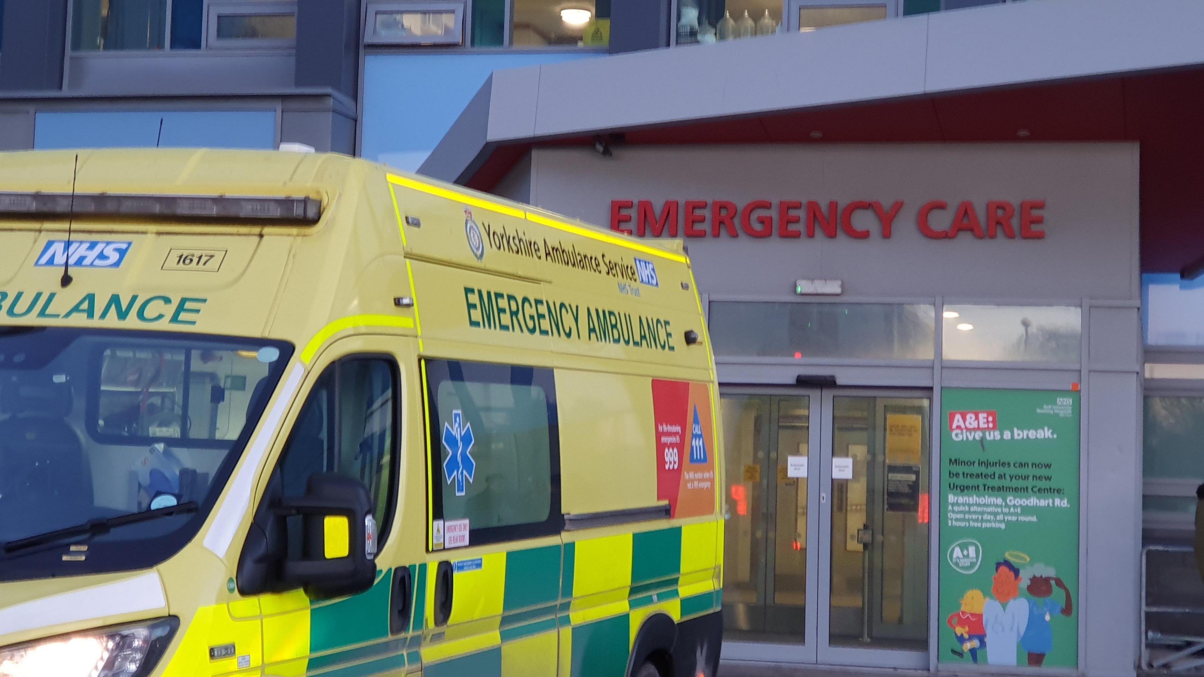 An ambulance parked outside Hull Royal Infirmary’s emergency care area