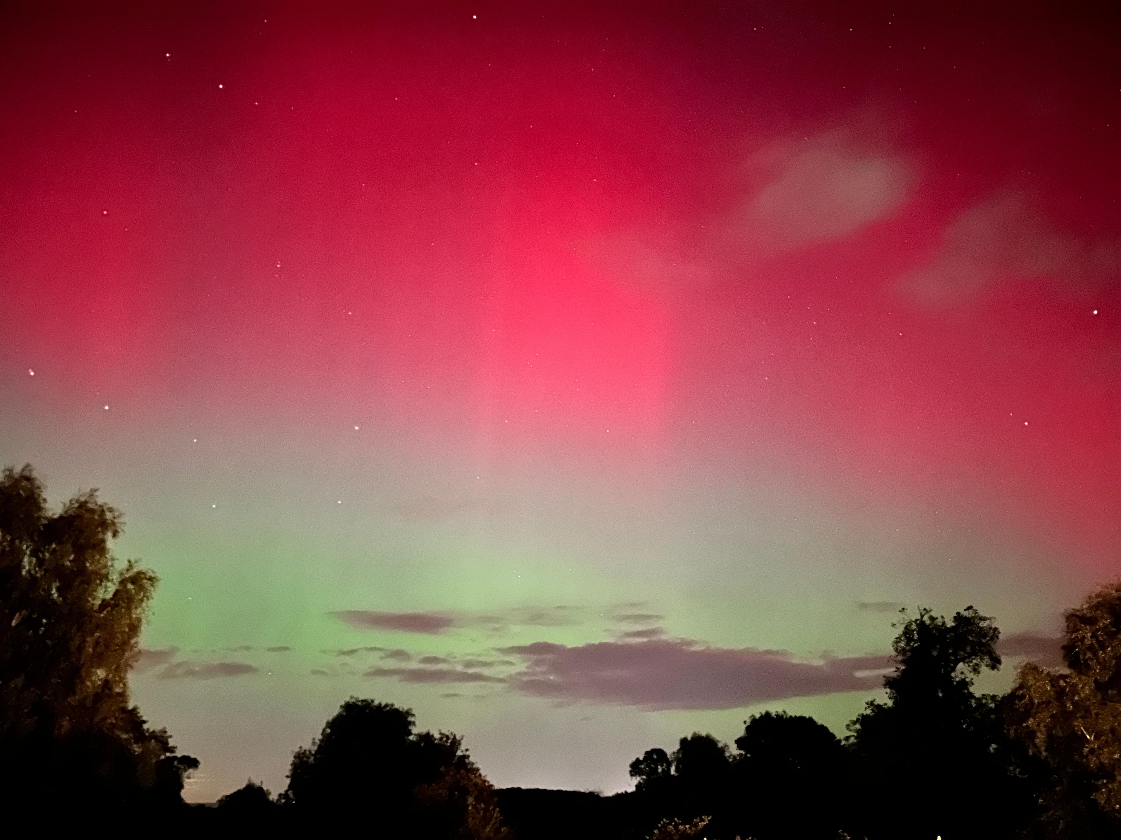 Pink-green skies in Great Oxendon, Northamptonshire