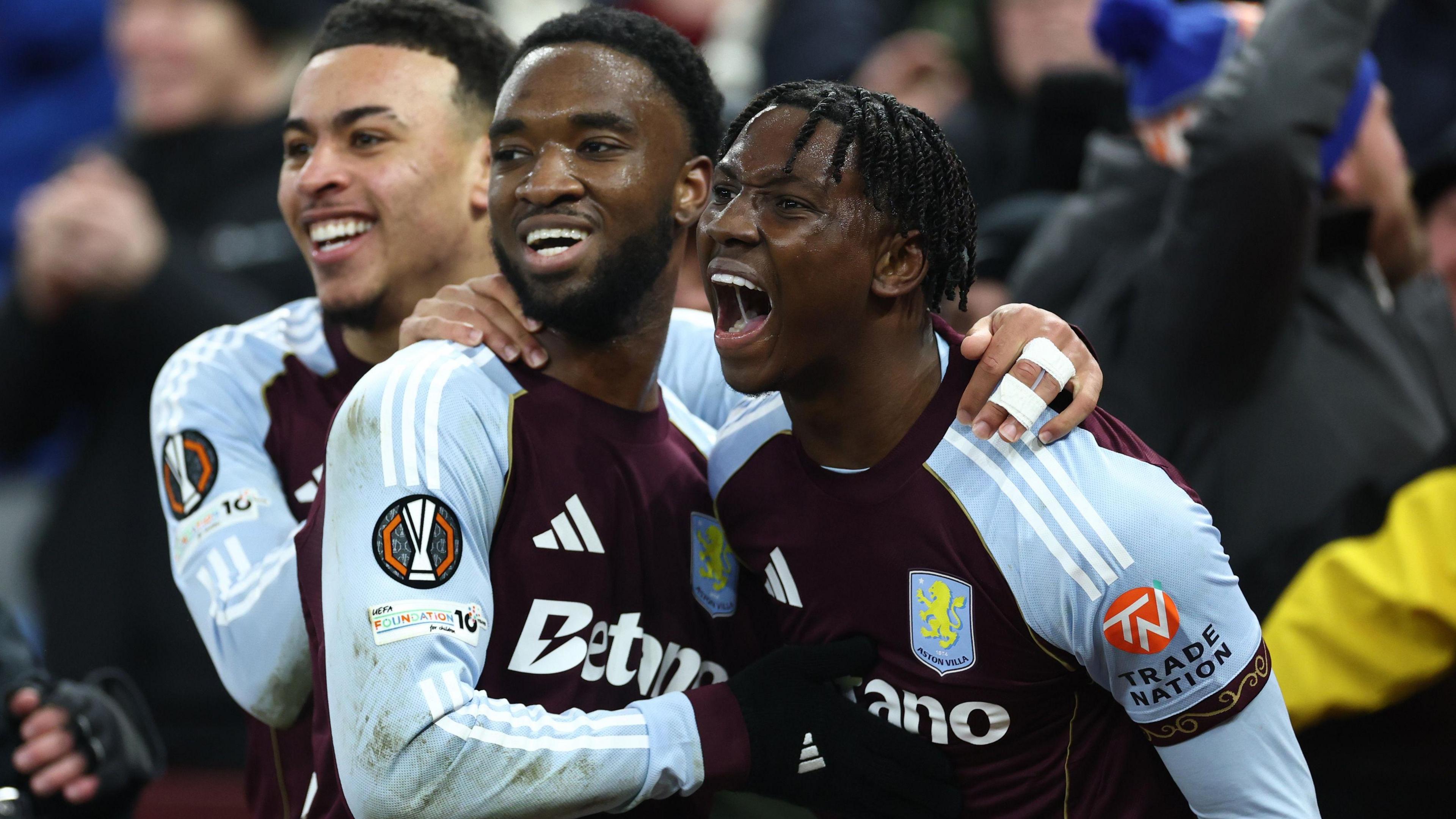 Jamaldeen Jimoh-Aloba celebrates after scoring the winner for Aston Villa against Red Bull Salzburg