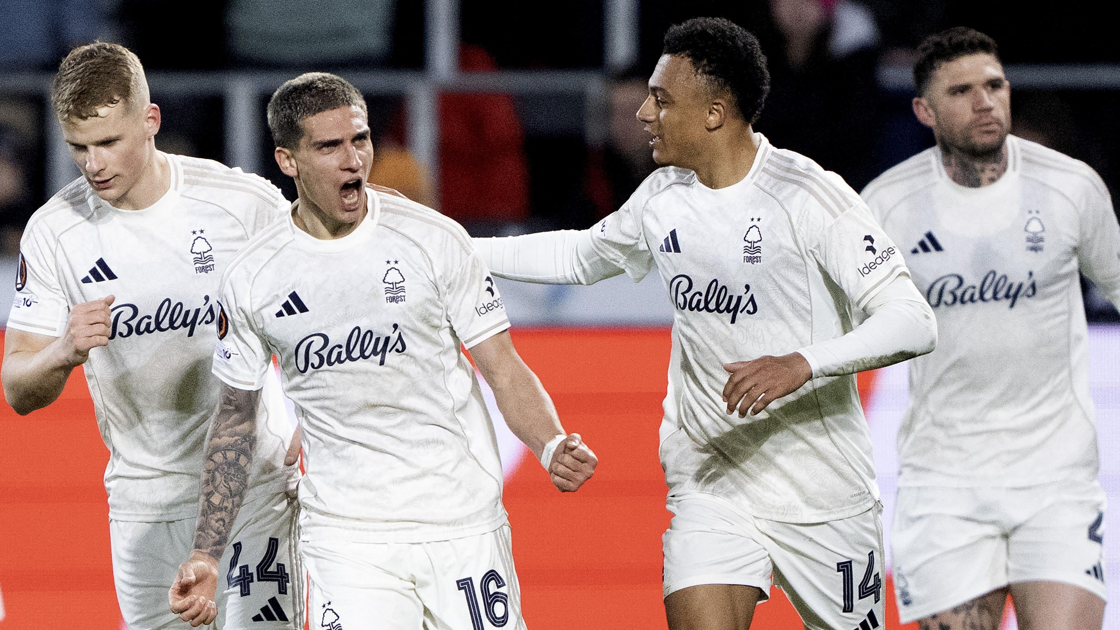 Nicolas Dominguez celebrates goal for Forest
