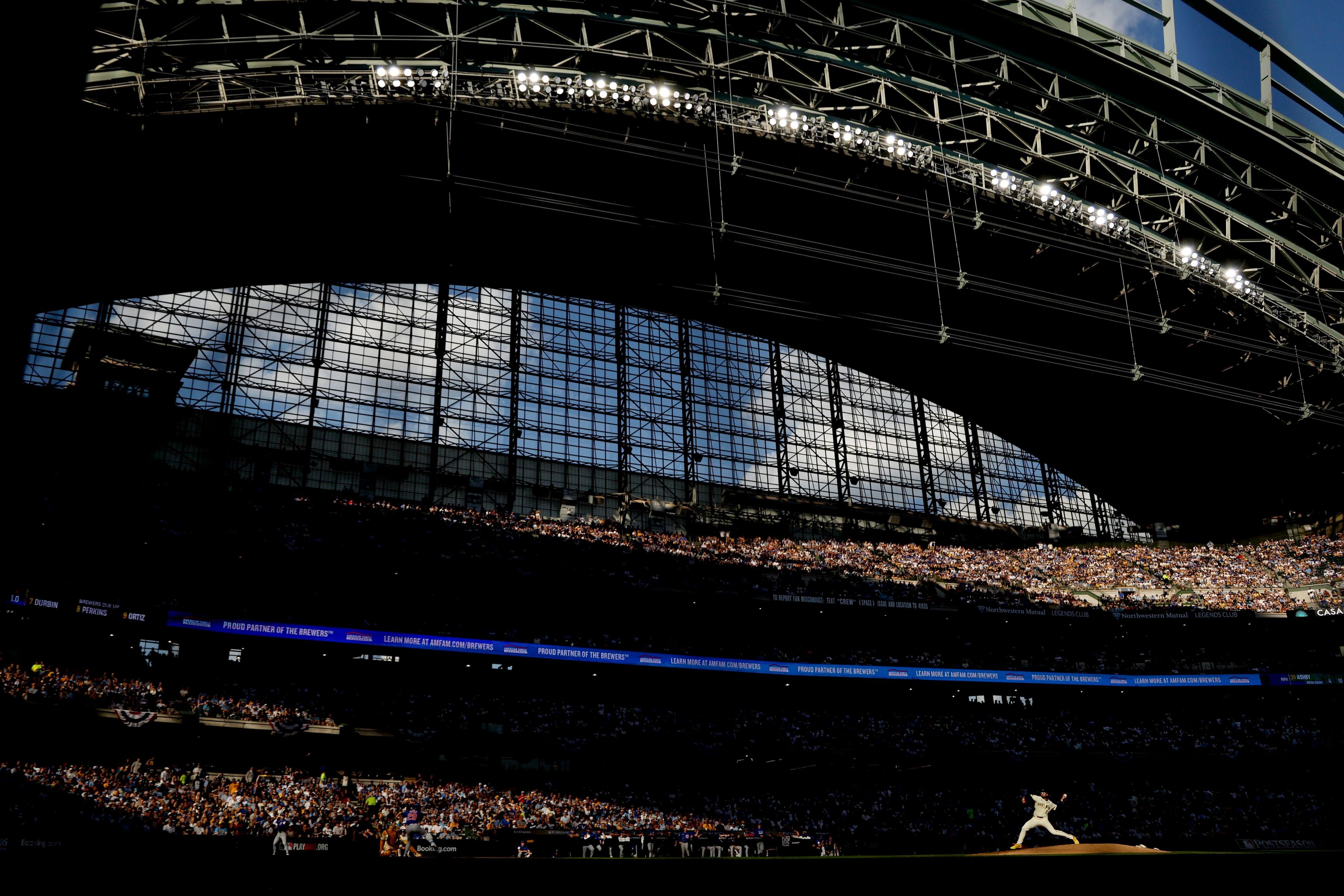 Aaron Ashby of the Milwaukee Brewers delivers a pitch against the Chicago Cubs in the National League Division Series in Milwaukee