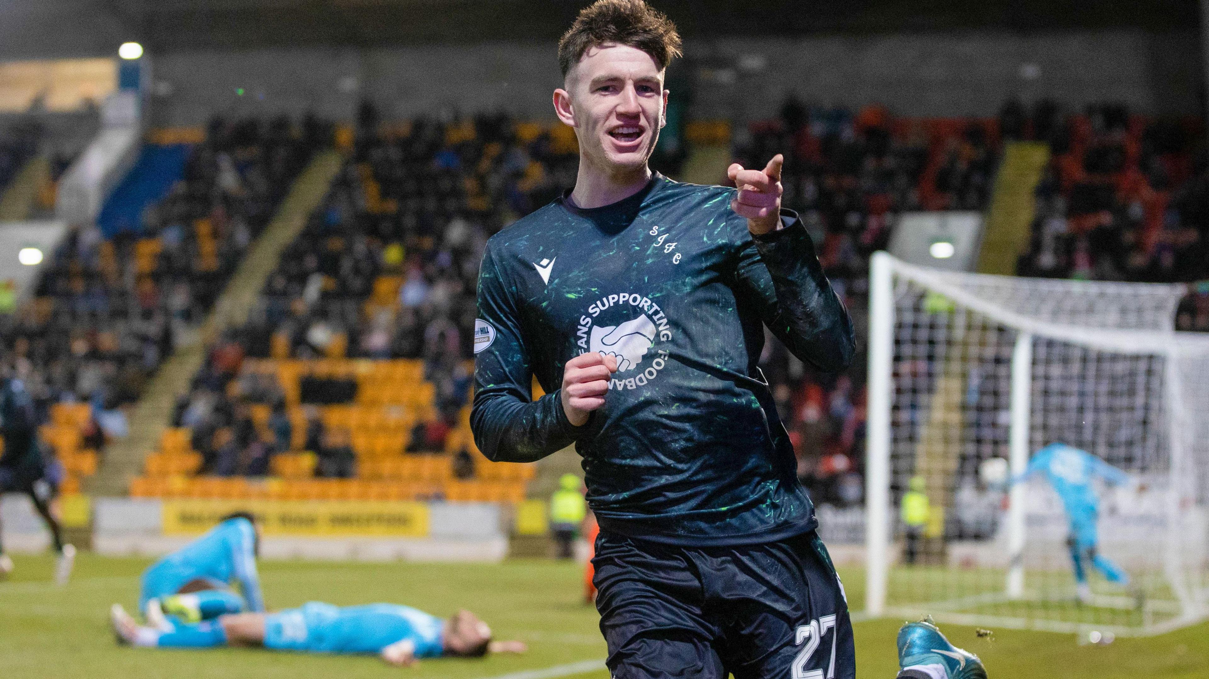 St Johnstone striker Makenzie Kirk celebrates scoring against St Mirren