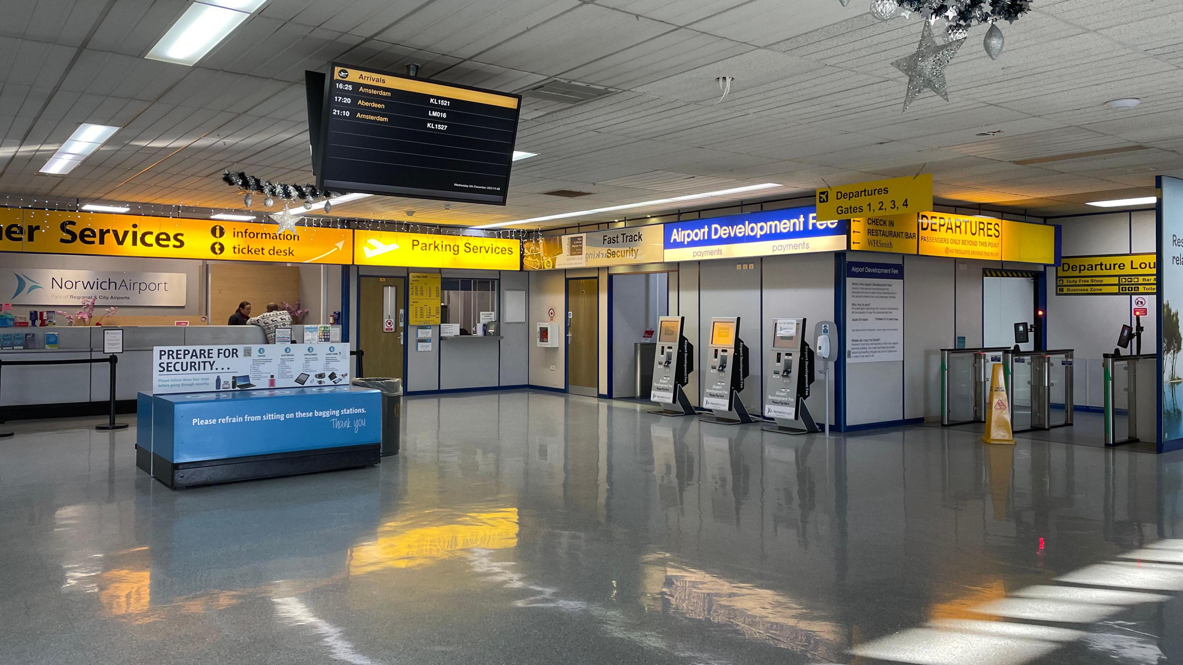 The departure area at Norwich International Airport