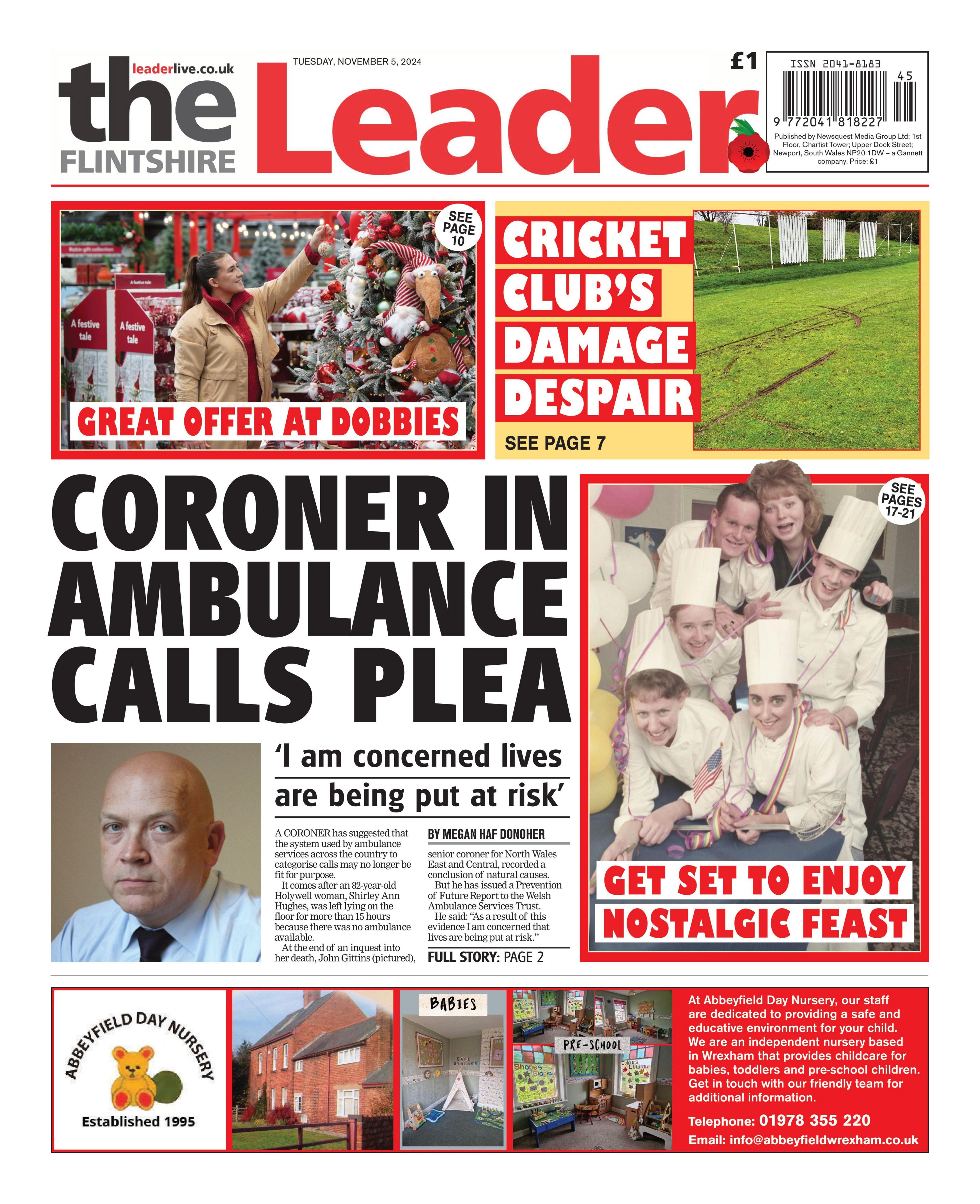 The front page of the Flintshire Leader 