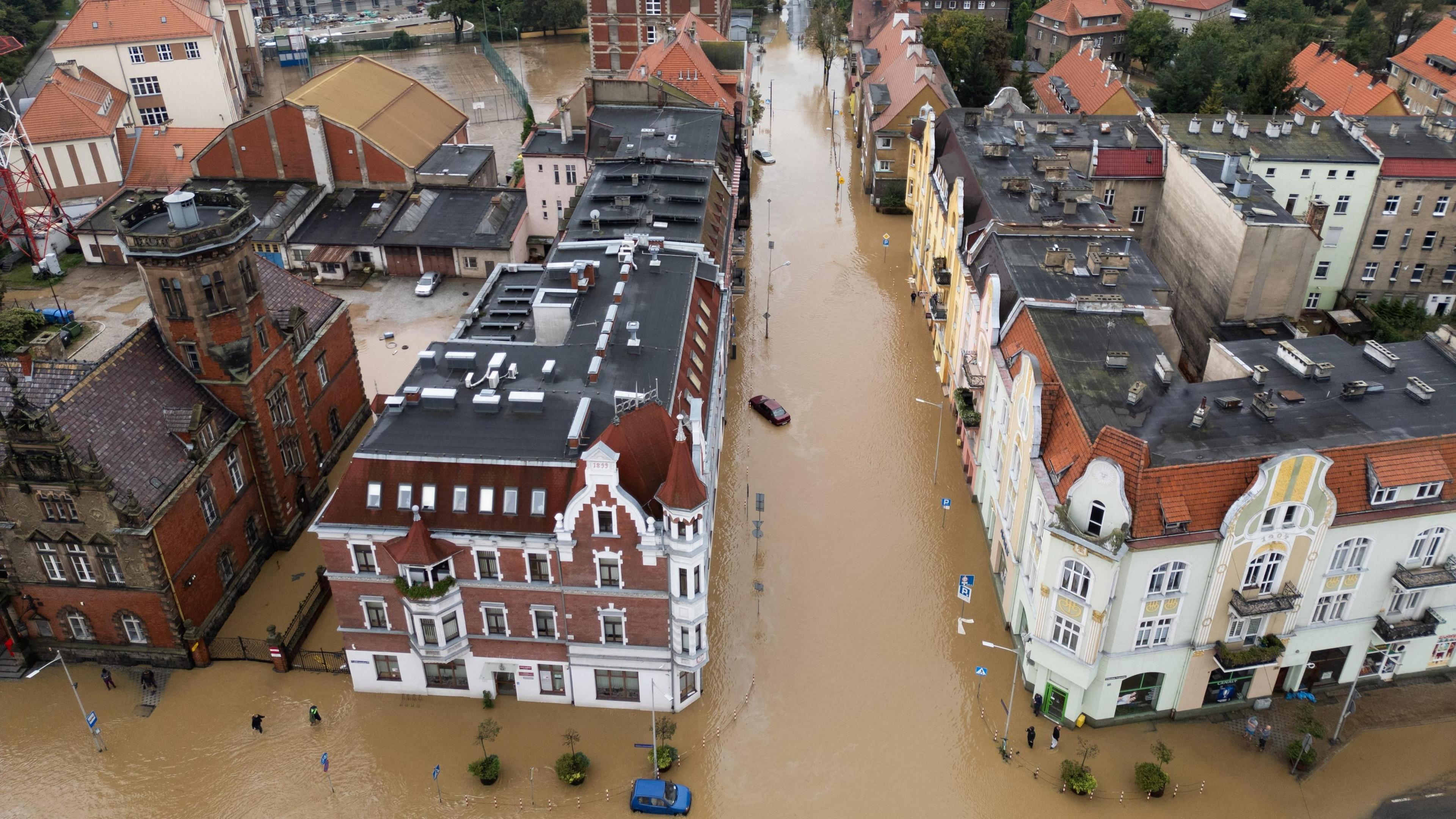 A flooded area in Nysa, Poland